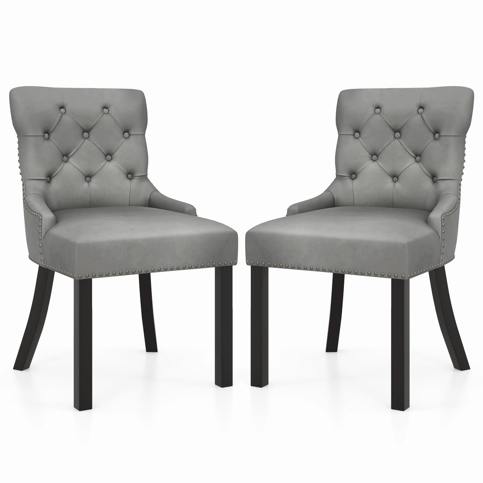 Gianex Upholstered Dining Chairs Set, Wood Wingback Accent Chairs w/Rubber Wood Legs & Nailhead Button Tufted Back