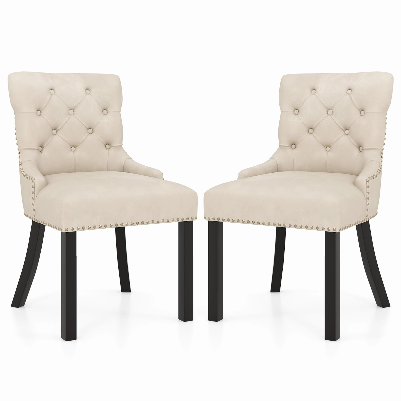 Gianex Upholstered Dining Chairs Set, Wood Wingback Accent Chairs w/Rubber Wood Legs & Nailhead Button Tufted Back