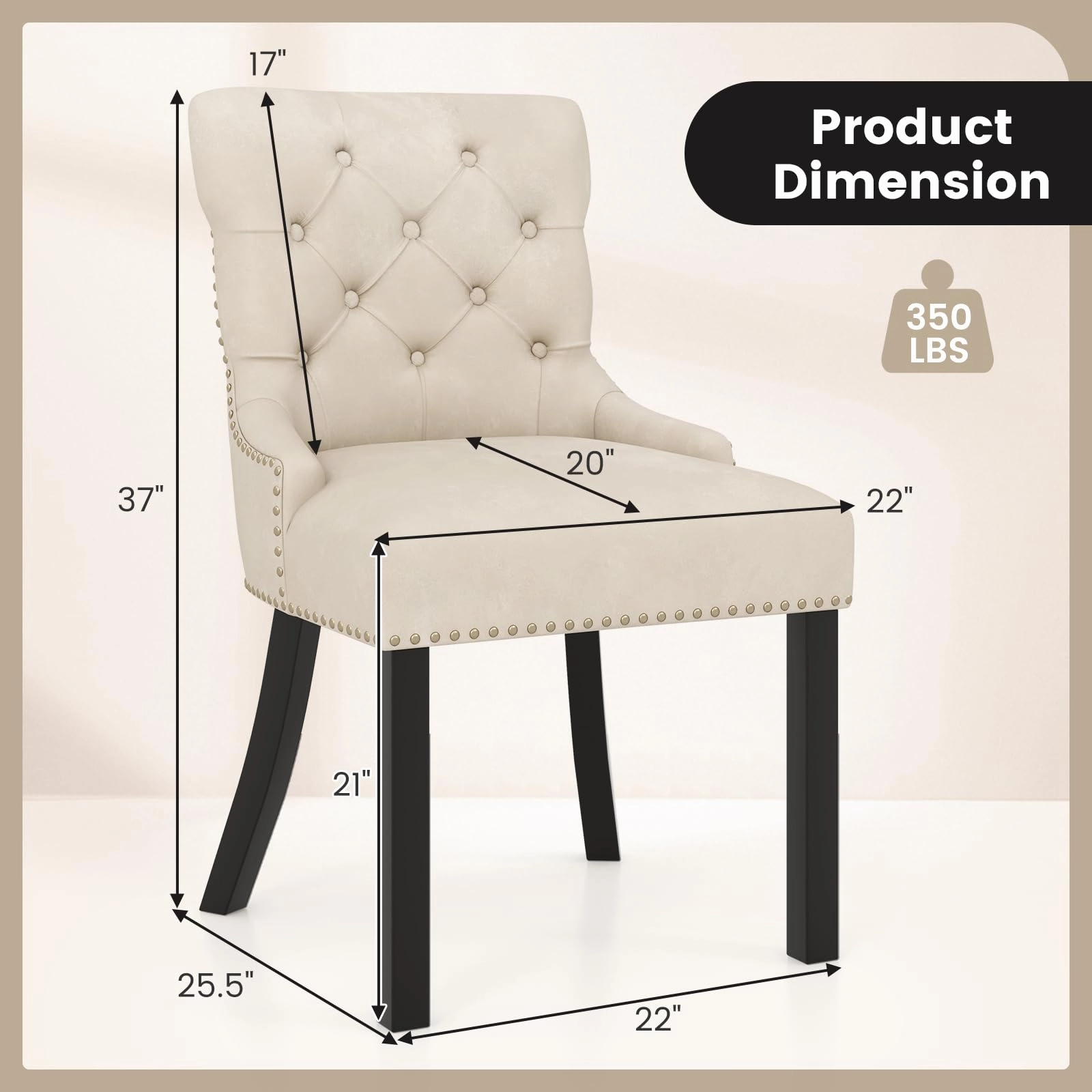 Gianex Upholstered Dining Chairs Set, Wood Wingback Accent Chairs w/Rubber Wood Legs & Nailhead Button Tufted Back