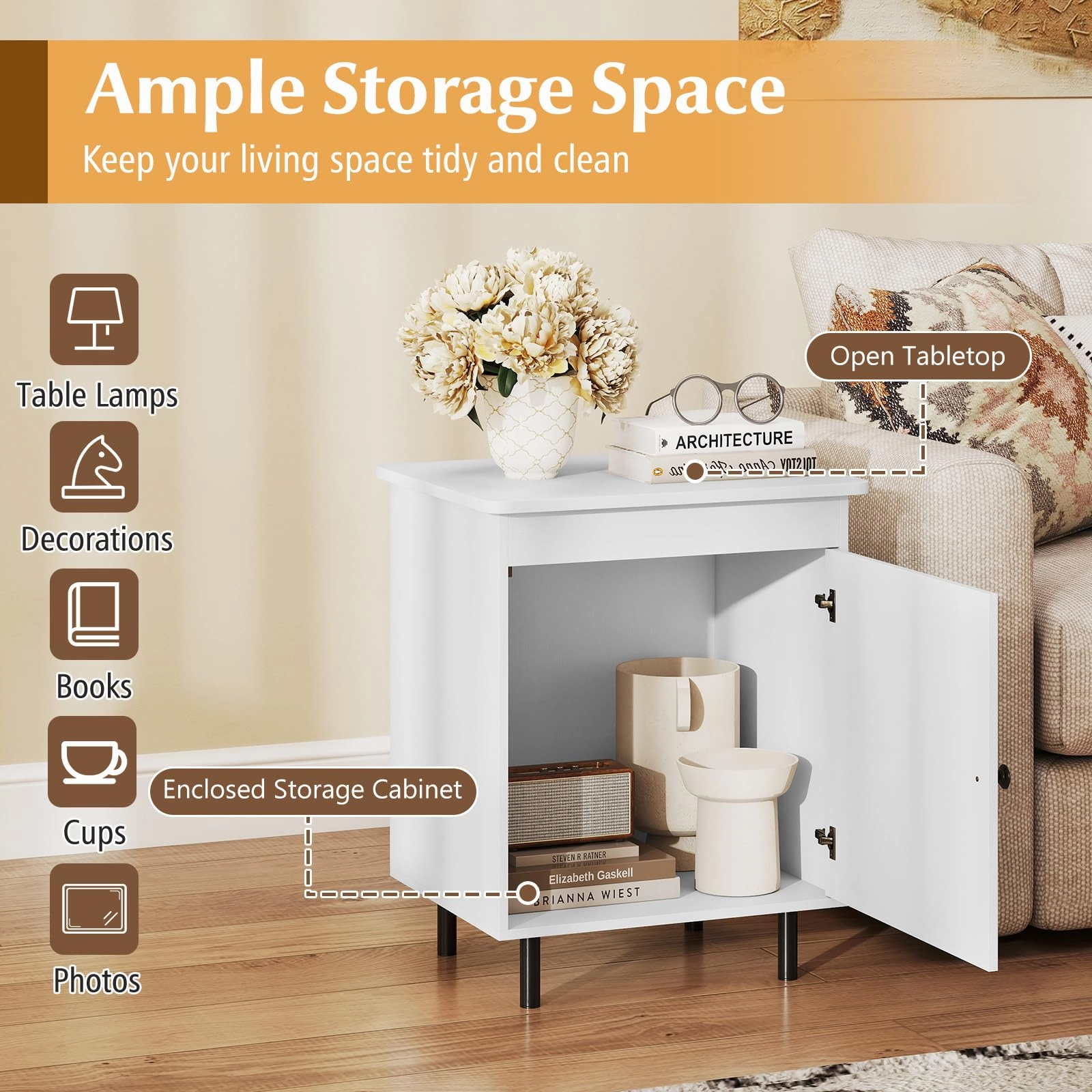 Gianex Wood Sofa Side Tables Storage Cabinet for Bedroom