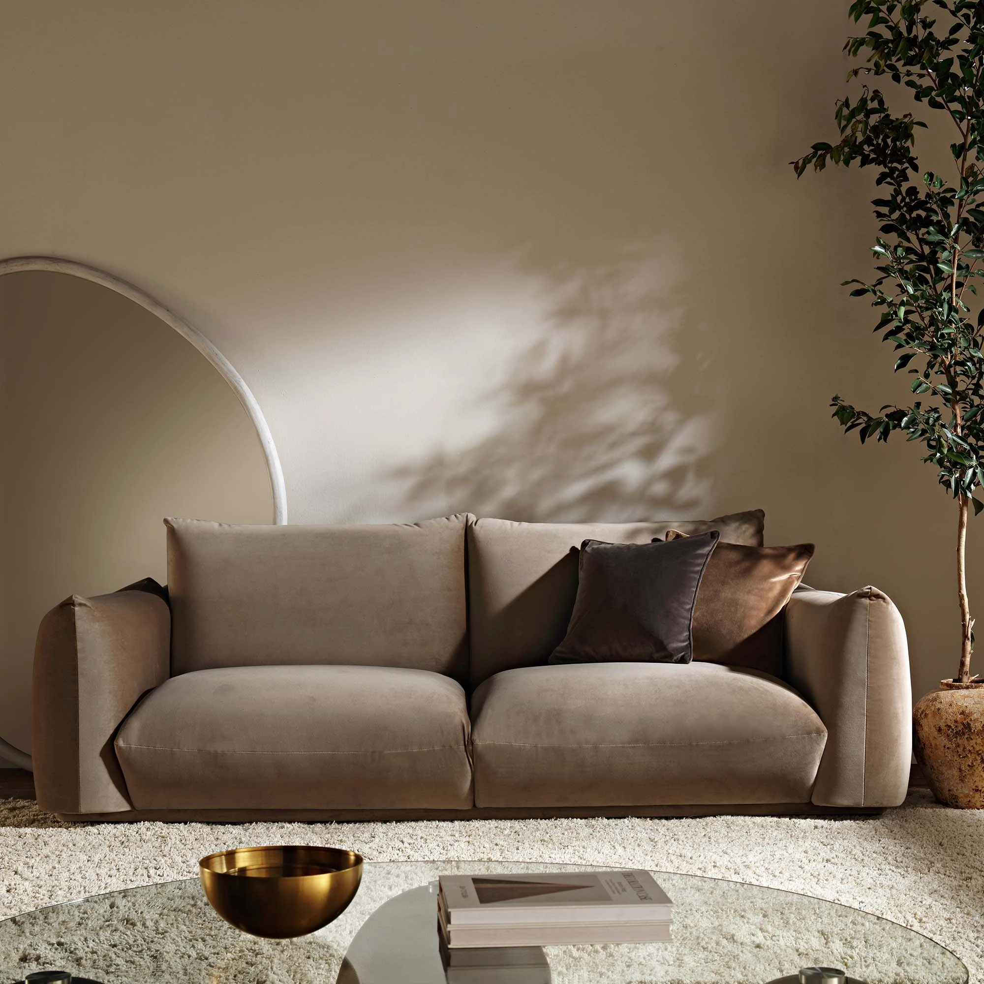 Gianni Three Seater Sofa, Mink Velvet