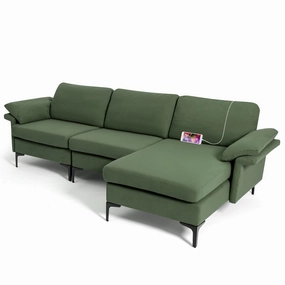 Giantex 100.5" L Convertible Sofa Couch, 3-Seat Sectional Sleeper with USB Ports & Socket sectional sofa, corner couch