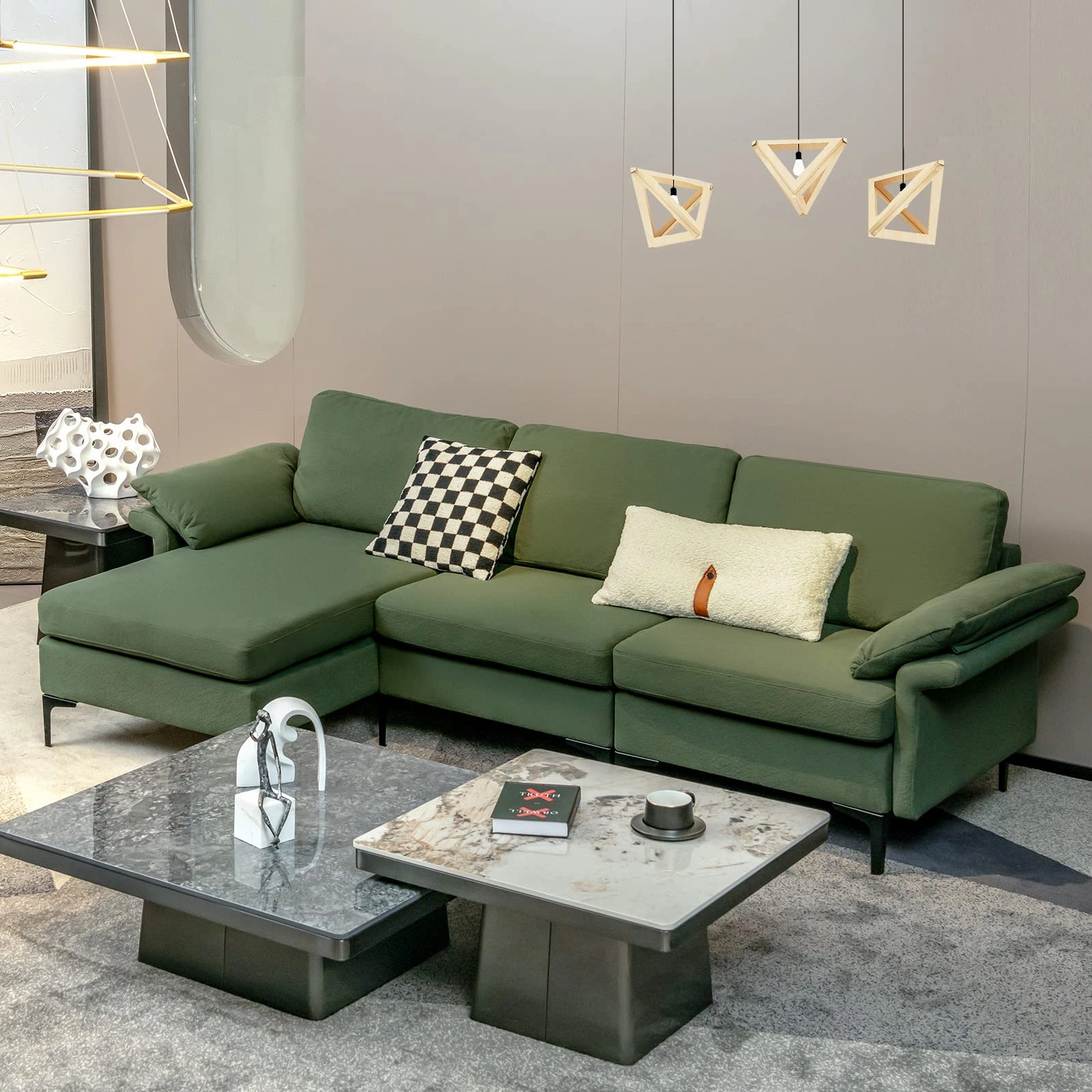 Giantex 100.5" L Convertible Sofa Couch, 3-Seat Sectional Sleeper with USB Ports & Socket