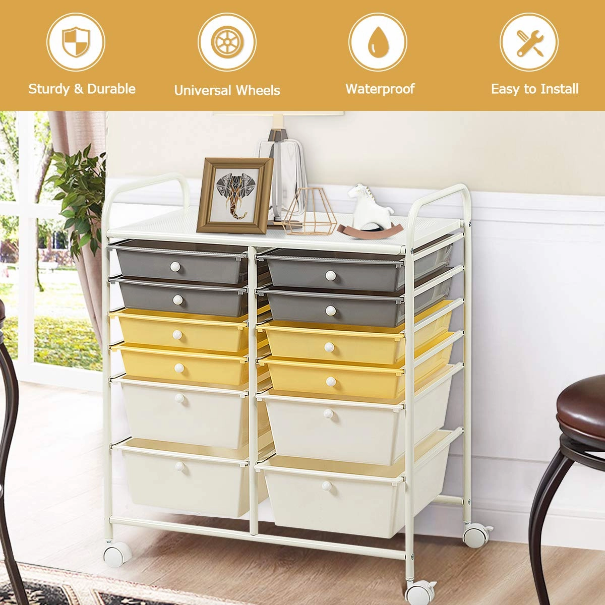 Giantex 12 Drawer Rolling Storage Cart Tools Scrapbook Paper Office School Organizer
