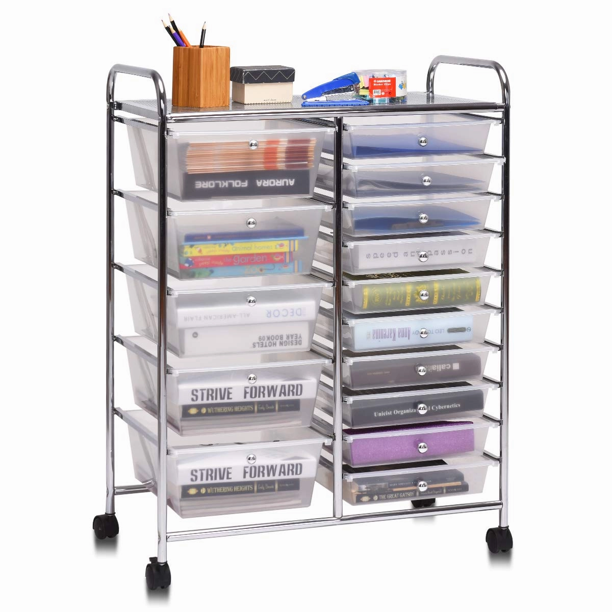 Giantex 15-Drawer Organizer Cart Office School Rolling Storage Cart