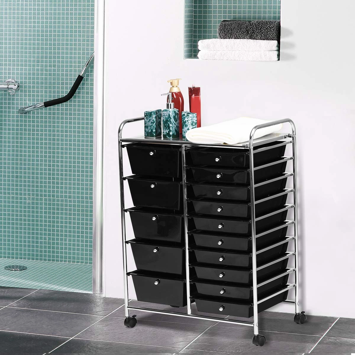 Giantex 15-Drawer Organizer Cart Office School Rolling Storage Cart