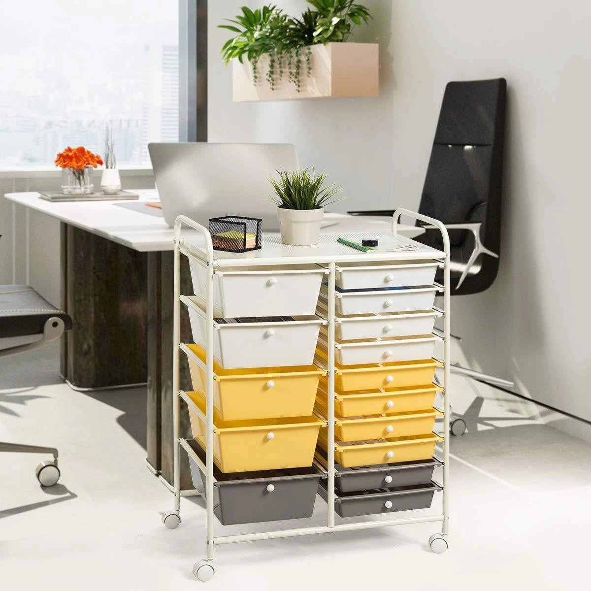 Giantex 15-Drawer Organizer Cart Office School Rolling Storage Cart