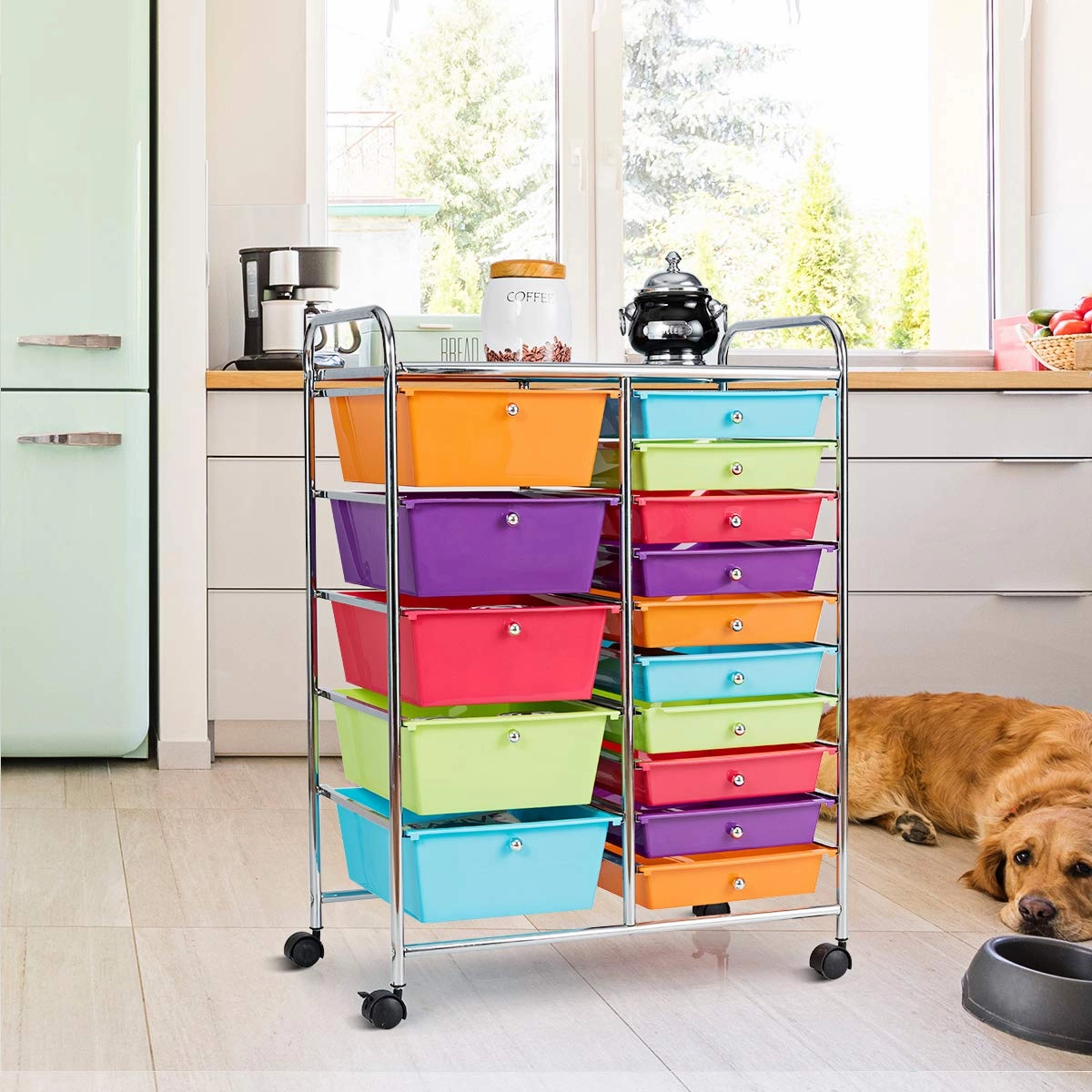 Giantex 15-Drawer Organizer Cart Office School Rolling Storage Cart
