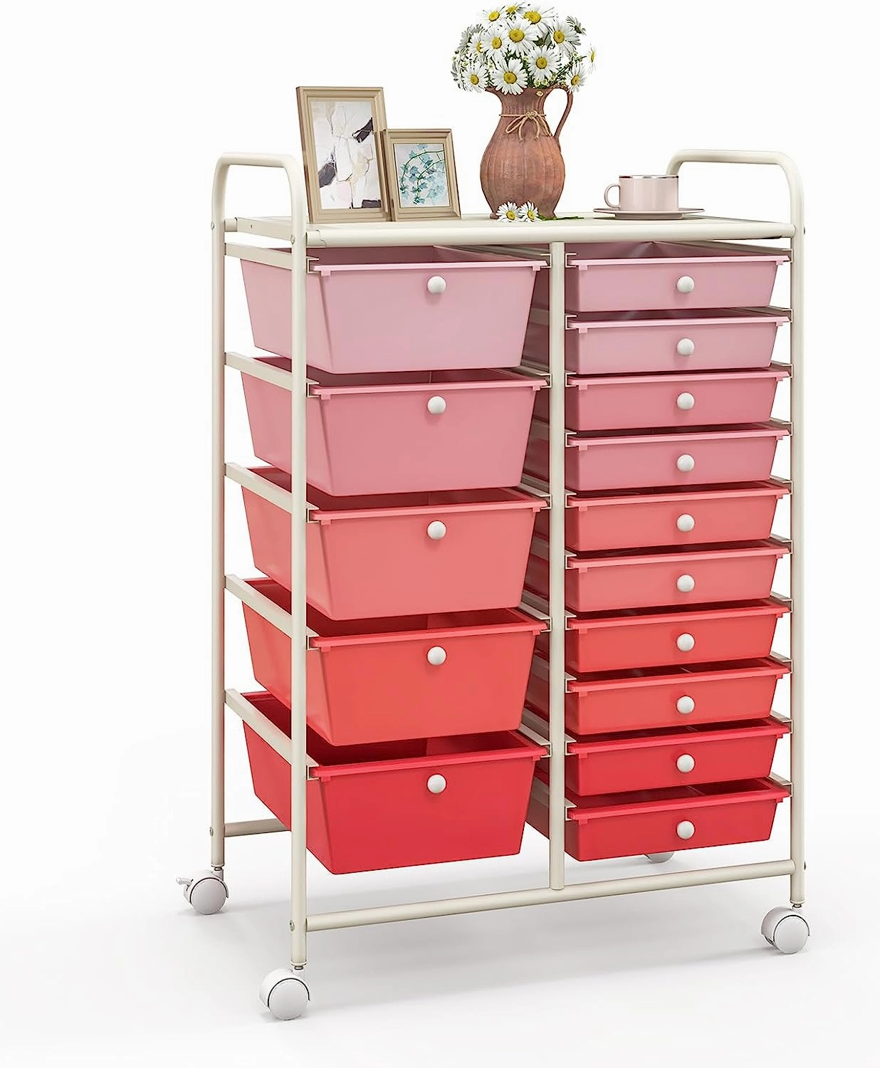 Giantex 15-Drawer Organizer Cart Office School Rolling Storage Cart