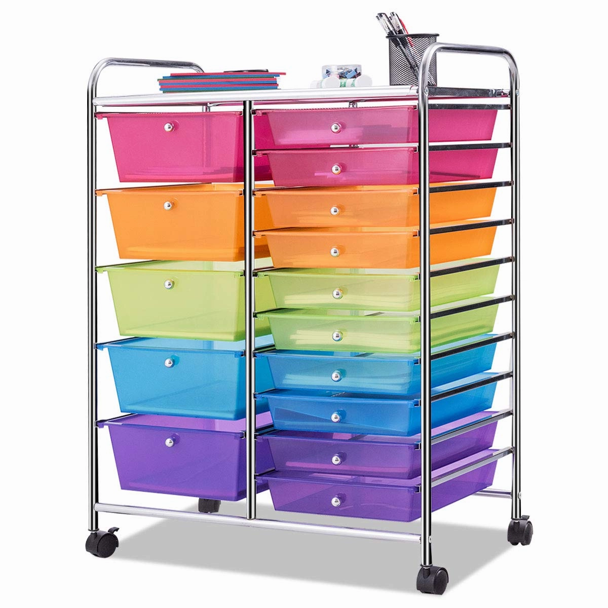 Giantex 15-Drawer Organizer Cart Office School Rolling Storage Cart