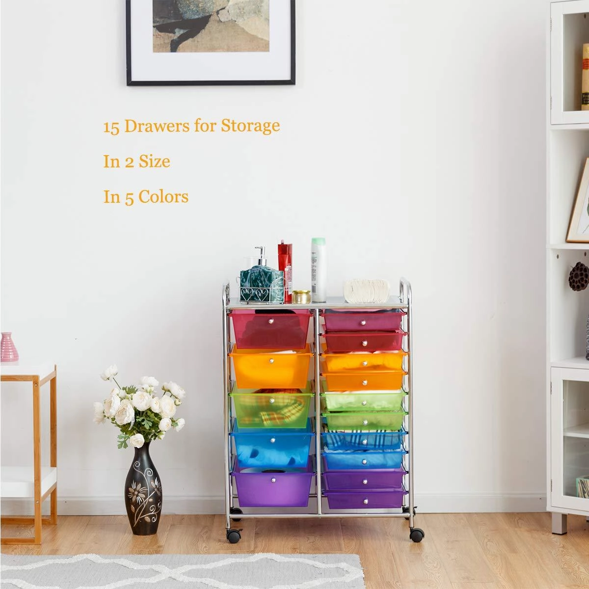 Giantex 15-Drawer Organizer Cart Office School Rolling Storage Cart