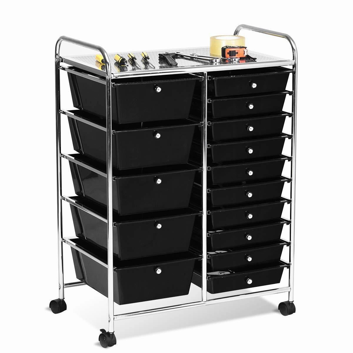 Giantex 15-Drawer Organizer Cart Office School Rolling Storage Cart