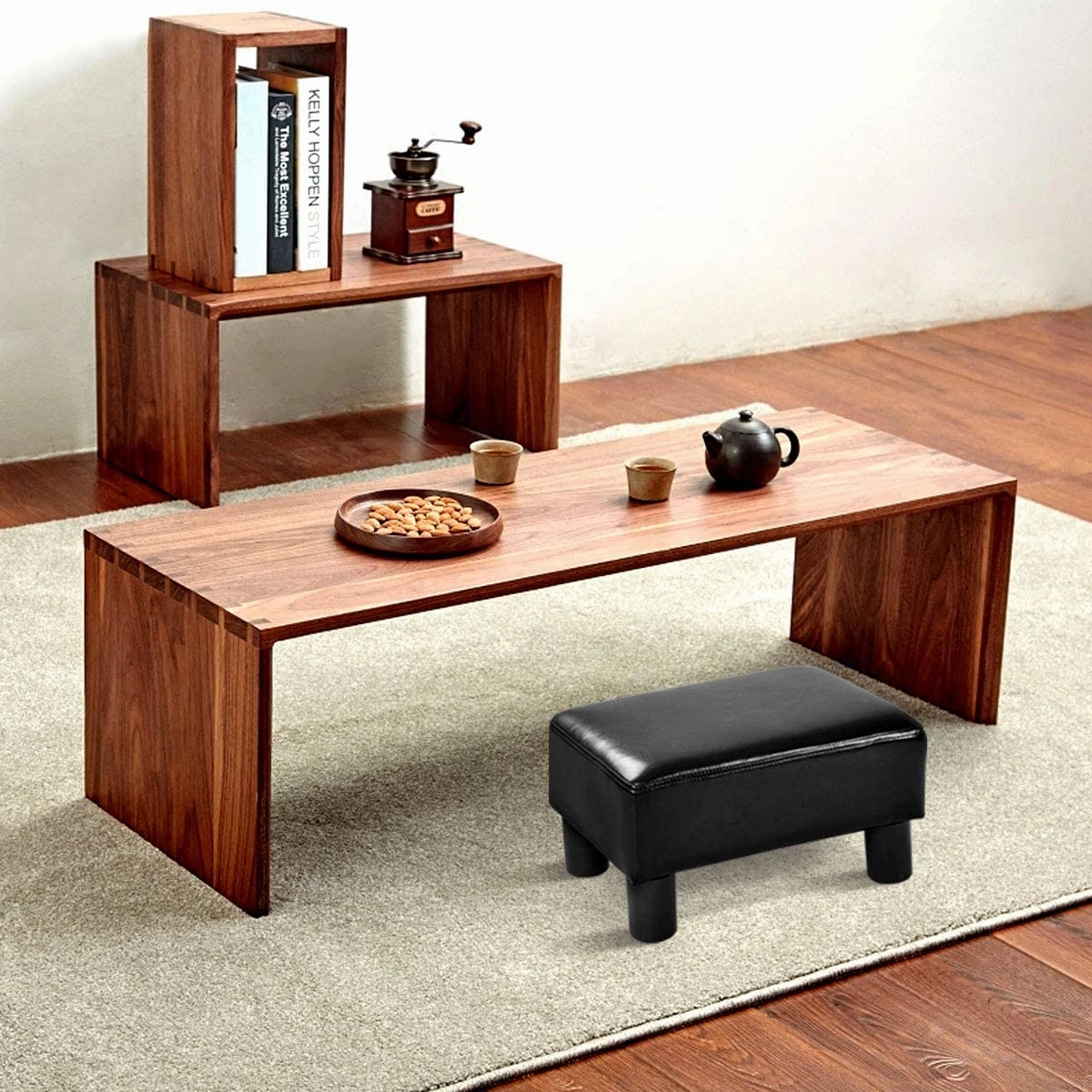 Giantex 16" Small Footstool PU Leather Ottoman Footrest Modern