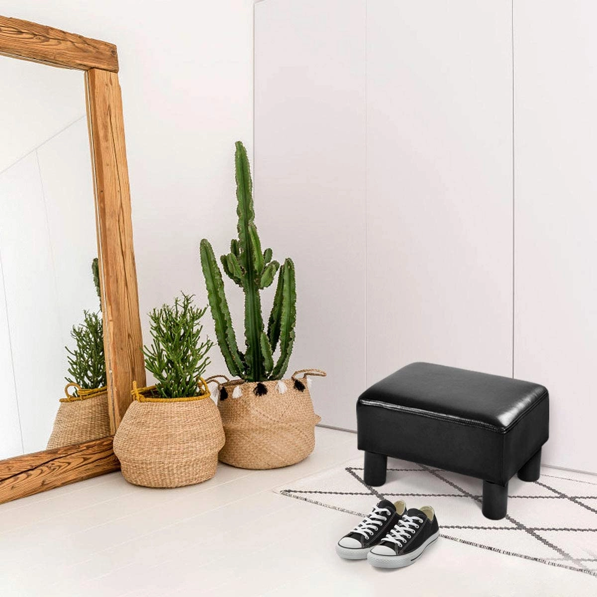 Giantex 16" Small Footstool PU Leather Ottoman Footrest Modern