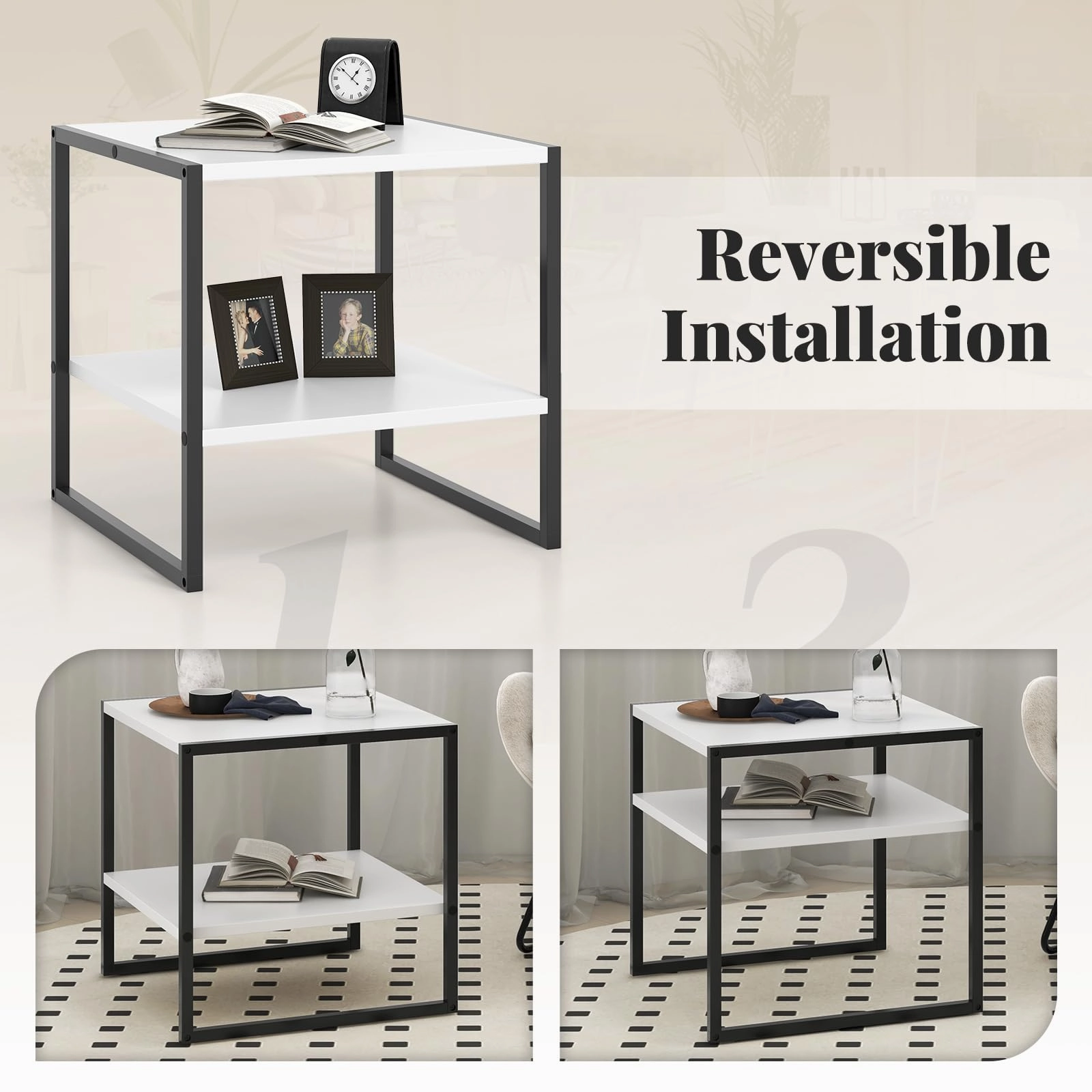 Giantex 20 Inch End Table, Modern Square Side Table with Storage Shelf, Small Coffee Table for Living Room