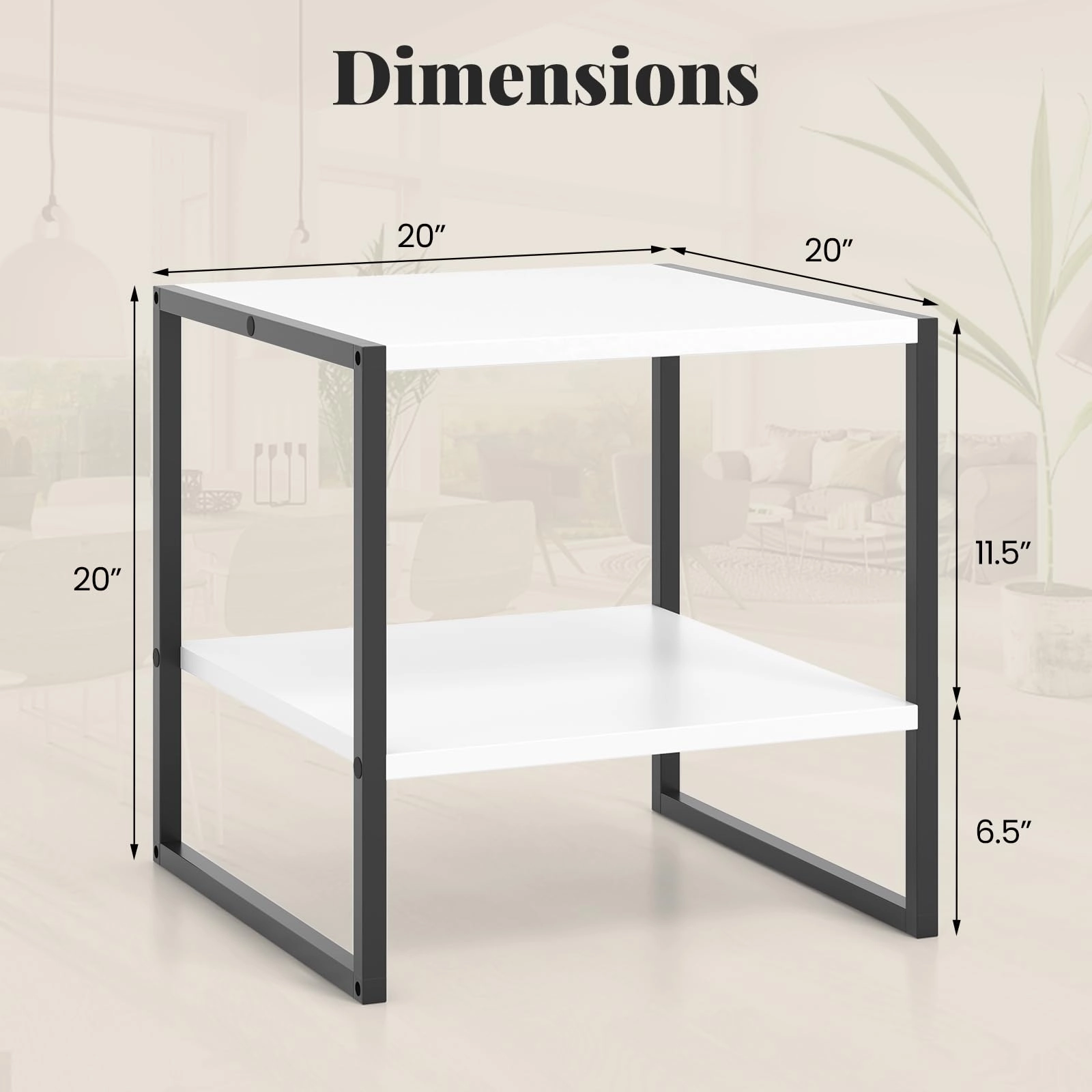 Giantex 20 Inch End Table, Modern Square Side Table with Storage Shelf, Small Coffee Table for Living Room