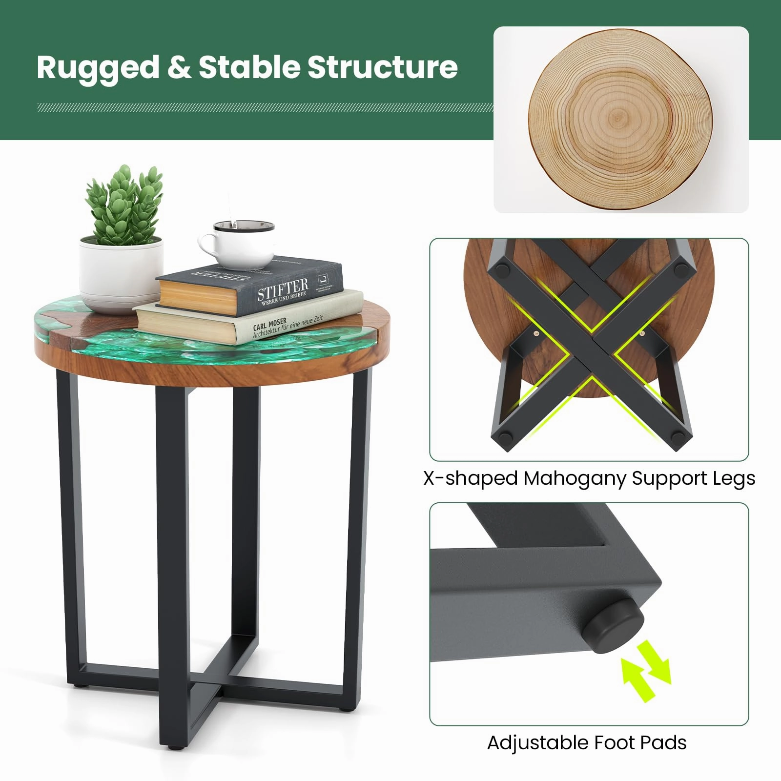 Giantex 20 Teak Wood Outdoor Side Table - Round End Table with Epoxy Resin Tabletop