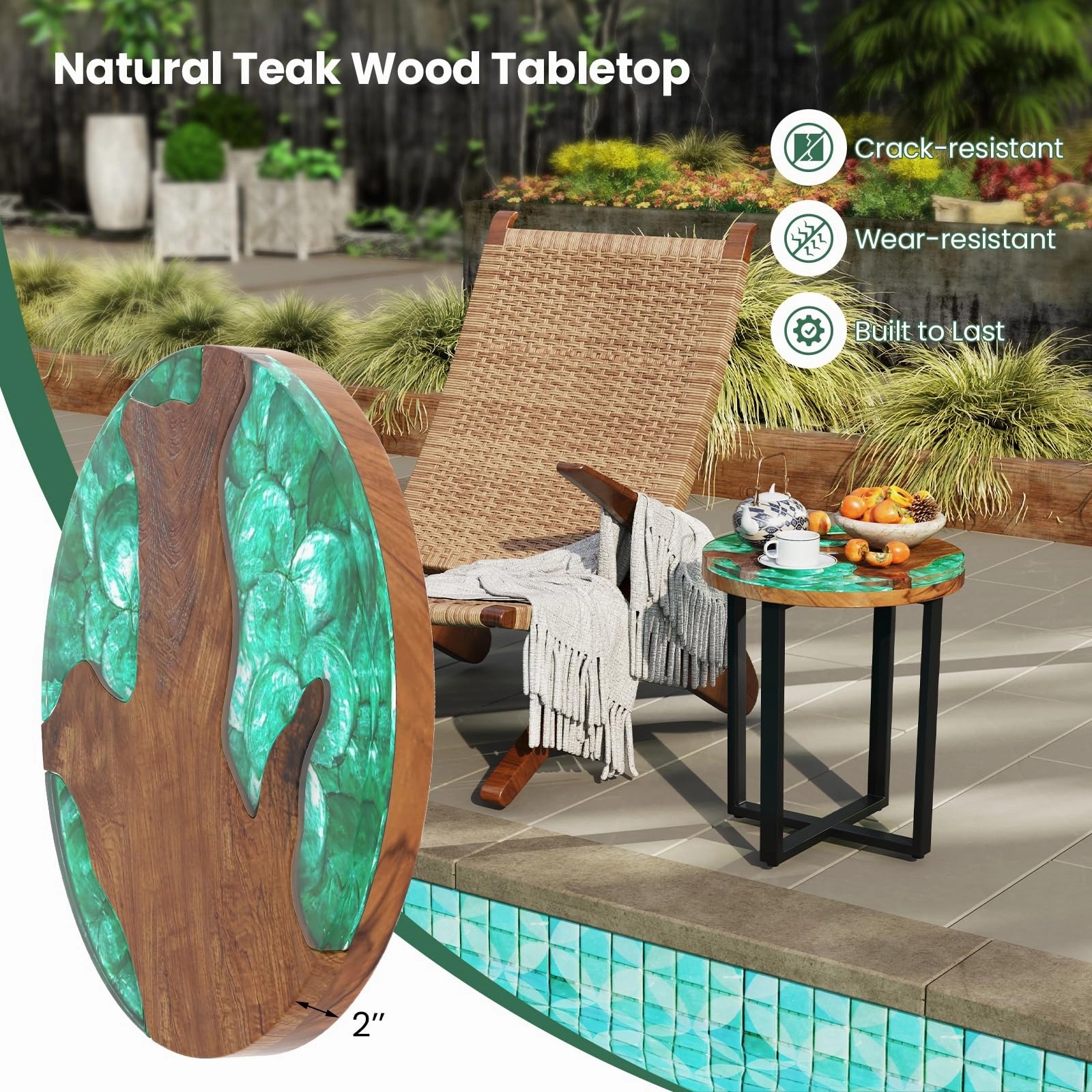 Giantex 20 Teak Wood Outdoor Side Table - Round End Table with Epoxy Resin Tabletop