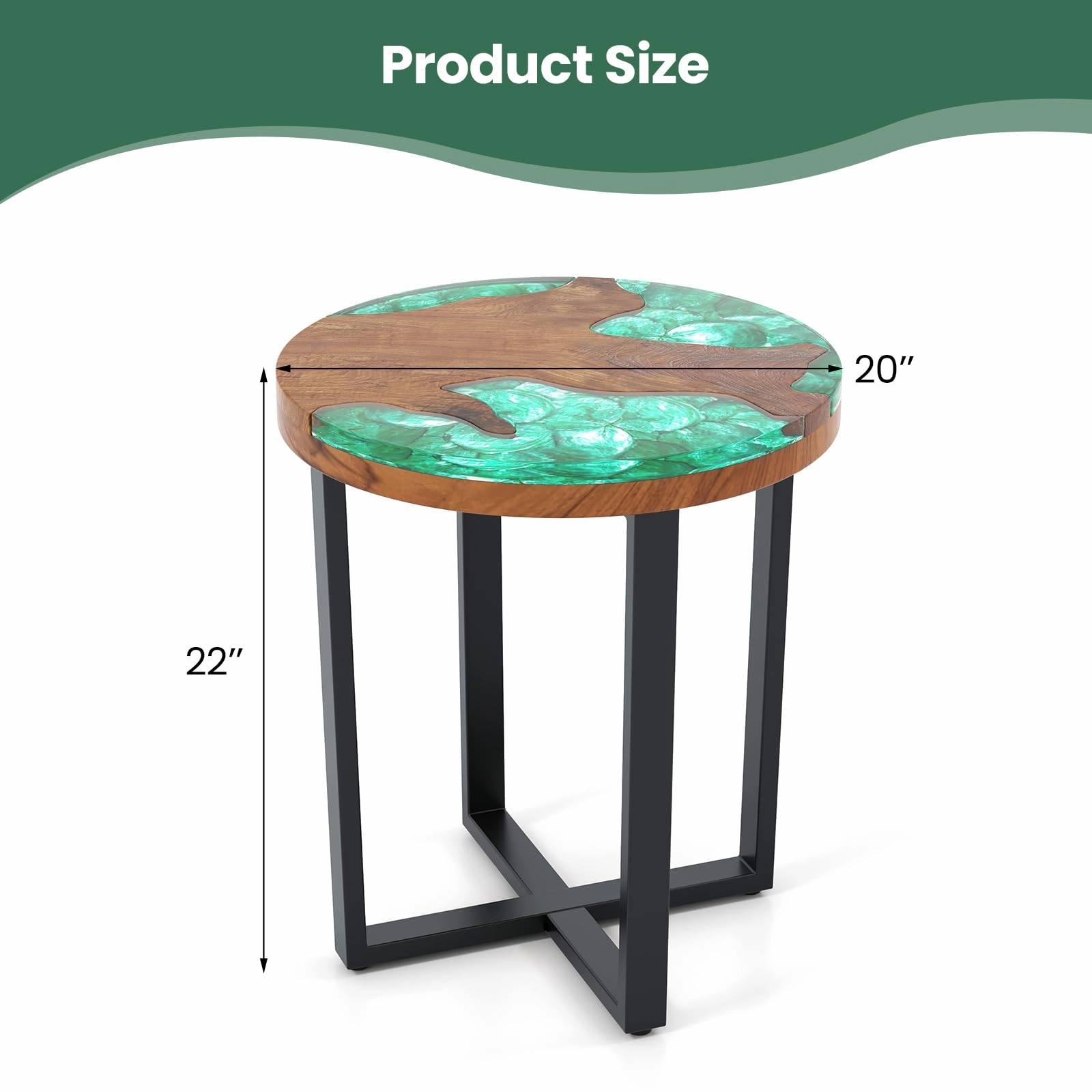Giantex 20 Teak Wood Outdoor Side Table - Round End Table with Epoxy Resin Tabletop