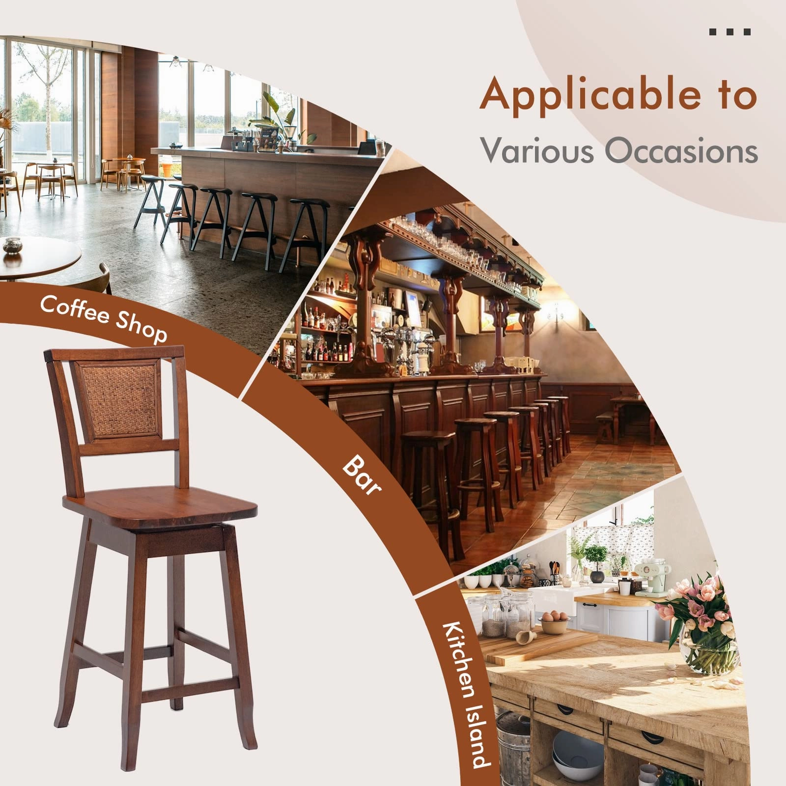 Giantex 24.5 Inch Counter Height Bar Stool with Rattan Back