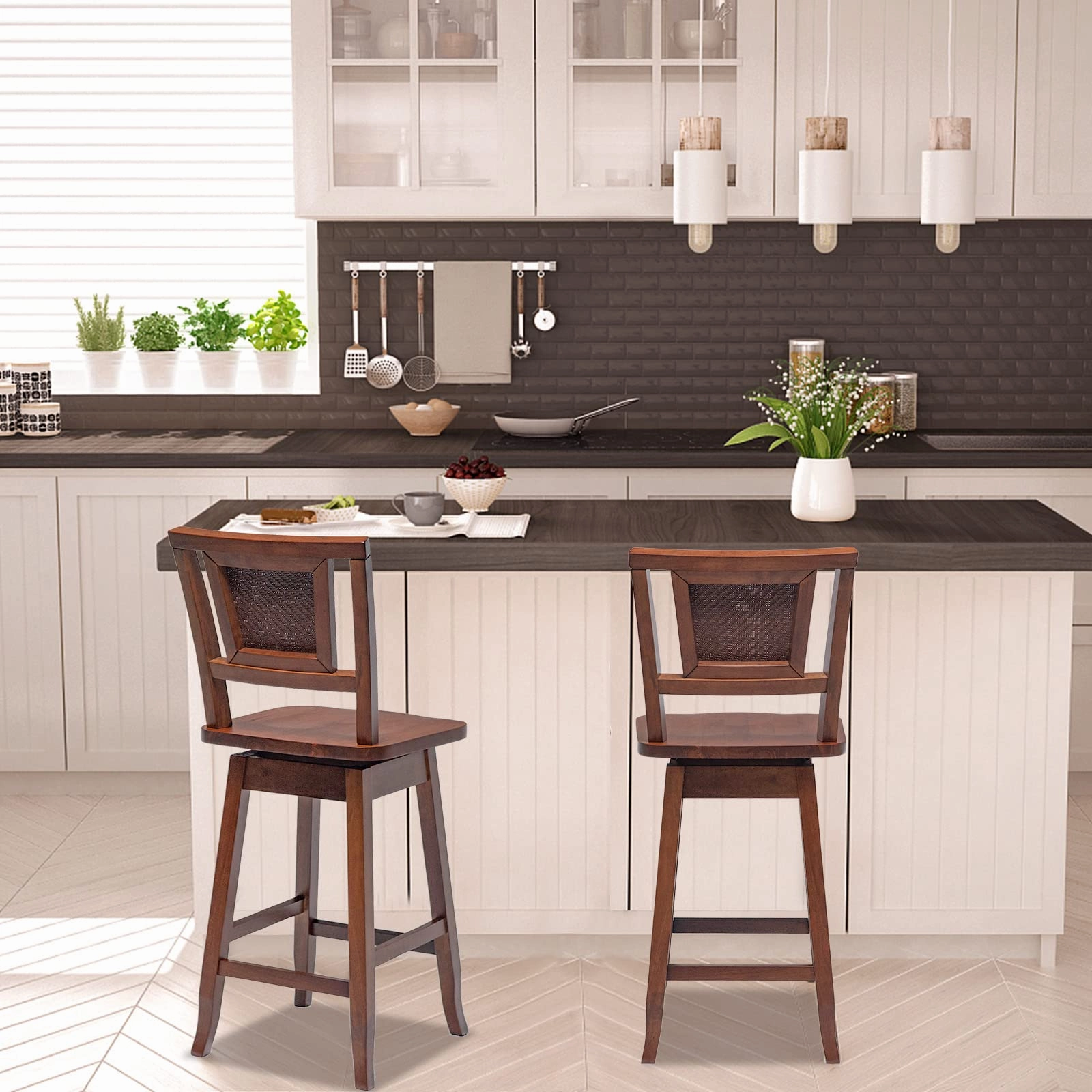 Giantex 24.5 Inch Counter Height Bar Stool with Rattan Back