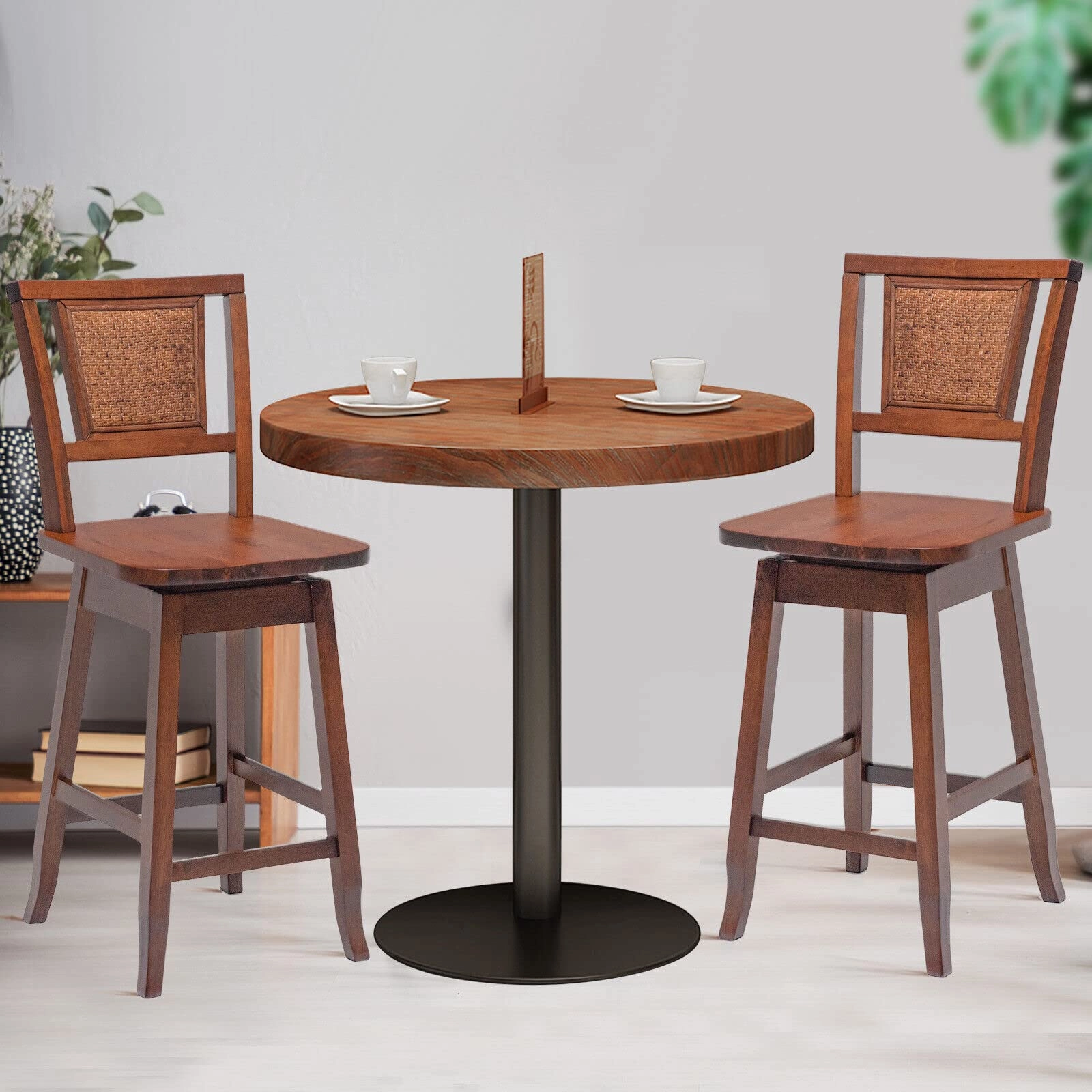 Giantex 24.5 Inch Counter Height Bar Stool with Rattan Back