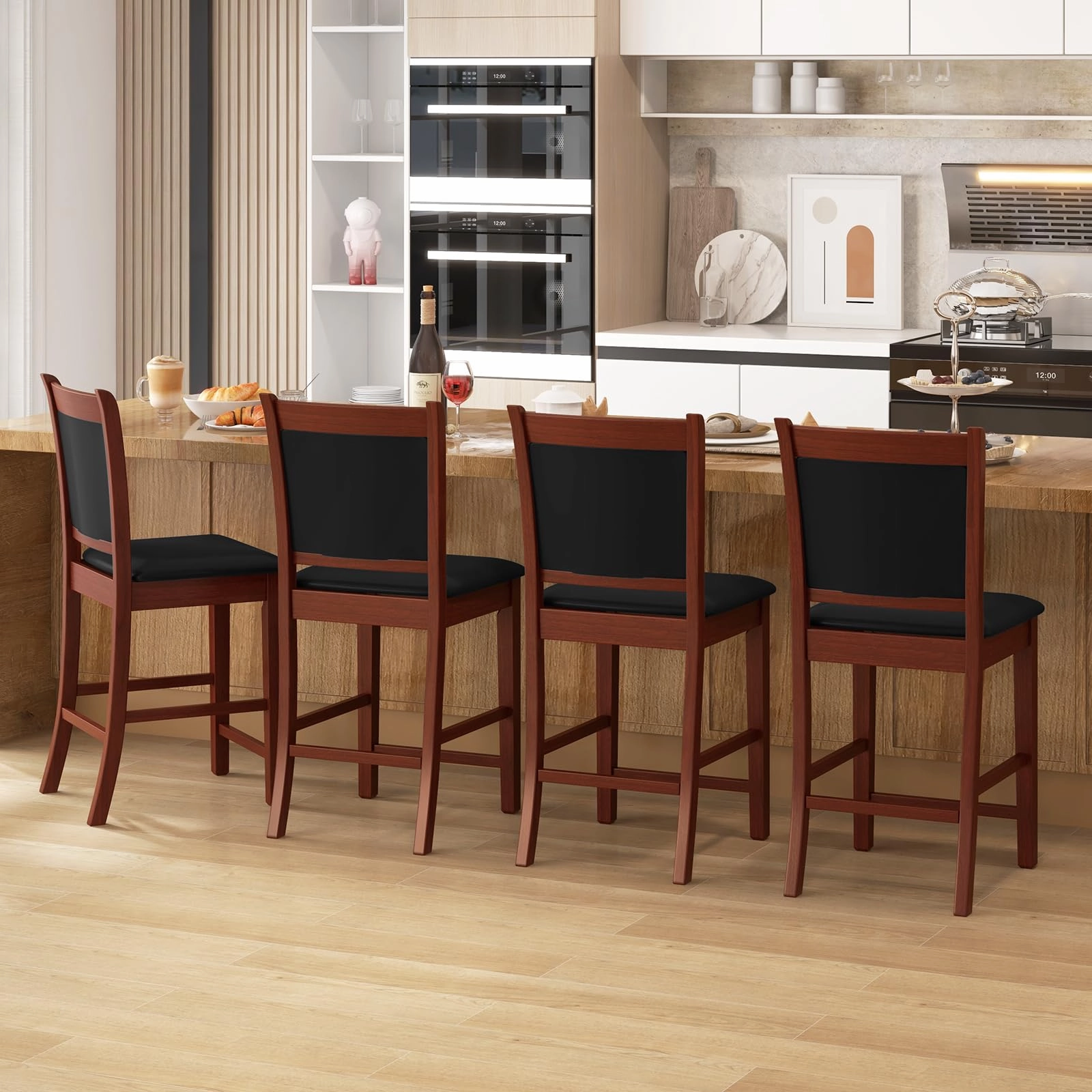Giantex 24.5" Bar Stools Set of 2, Upholstered Counter Height Bar Stools w/Faux Leather Cushion & Footrest