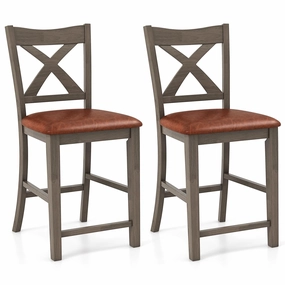Giantex 24" Bar Stools Set of 2/4, Counter Height Bar Stools with Cross Back & Faux Leather Upholstered Seat kitchen towel, placemats