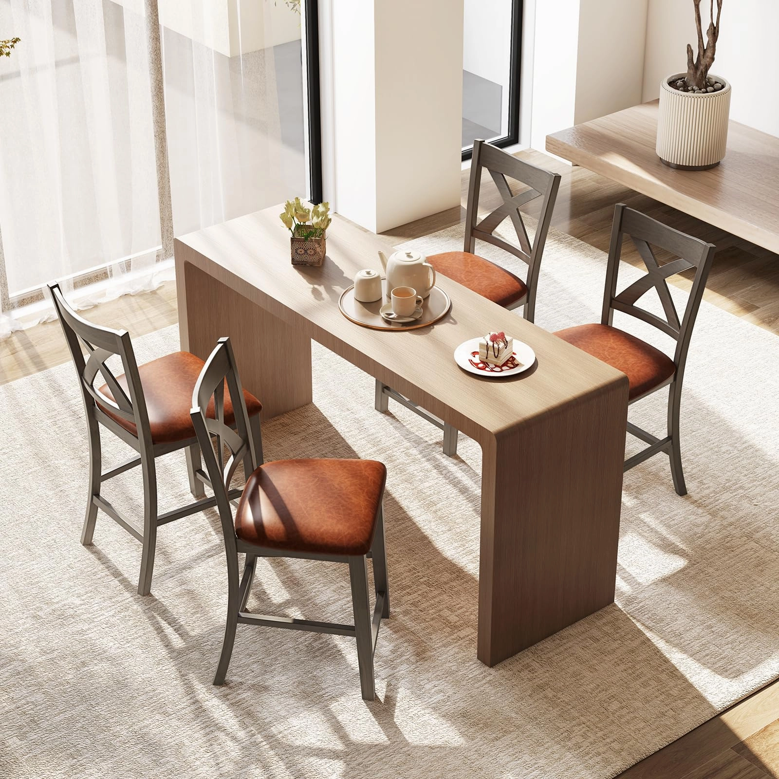 Giantex 24" Bar Stools Set of 2/4, Counter Height Bar Stools with Cross Back & Faux Leather Upholstered Seat