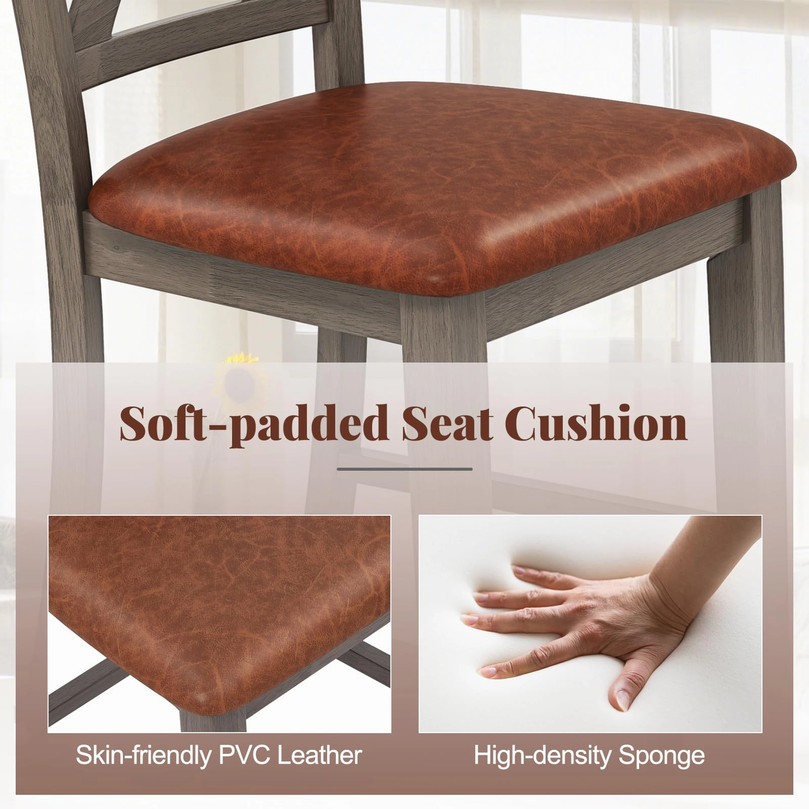 Giantex 24" Bar Stools Set of 2/4, Counter Height Bar Stools with Cross Back & Faux Leather Upholstered Seat