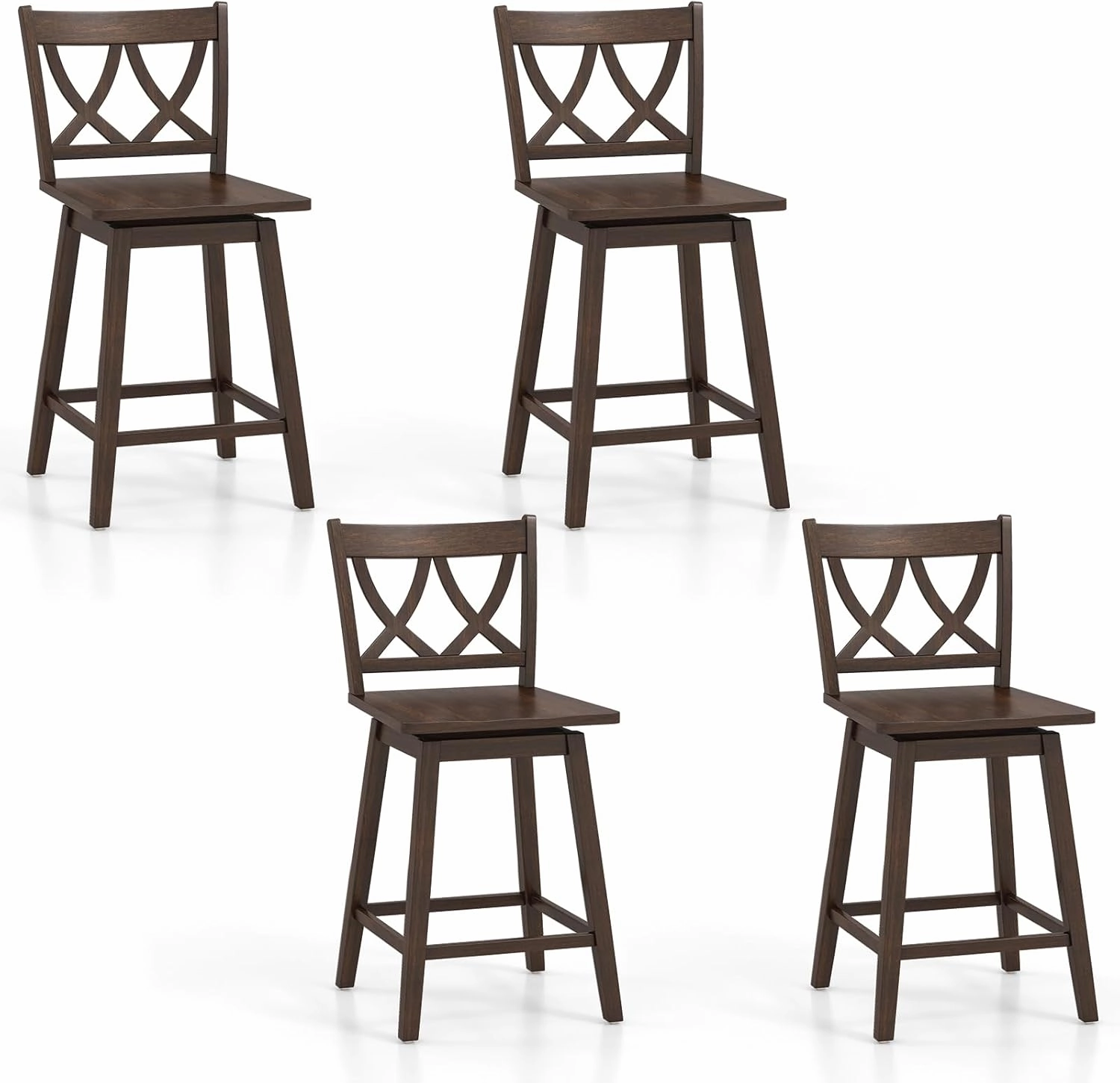 Giantex 24" Bar Stools Set of 2/4, Swivel Wooden Bar Chairs with Rubber Wood Frame, Dark Grey