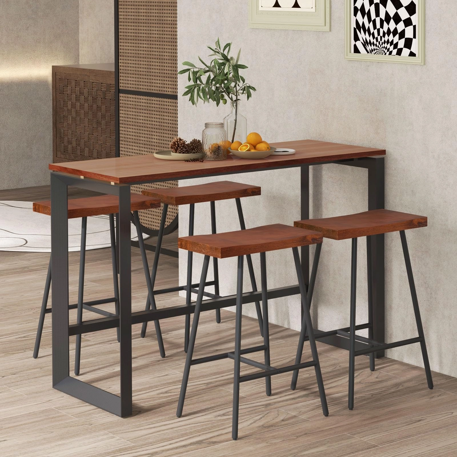 Giantex 24" Bar Stools Set of 2, Counter Height Bar Stools with Footrests, Solid Metal Legs