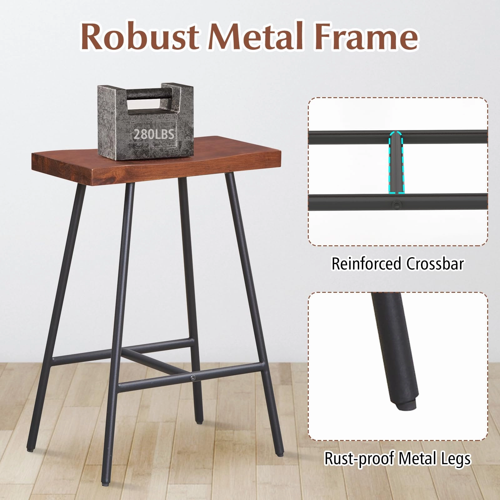 Giantex 24" Bar Stools Set of 2, Counter Height Bar Stools with Footrests, Solid Metal Legs