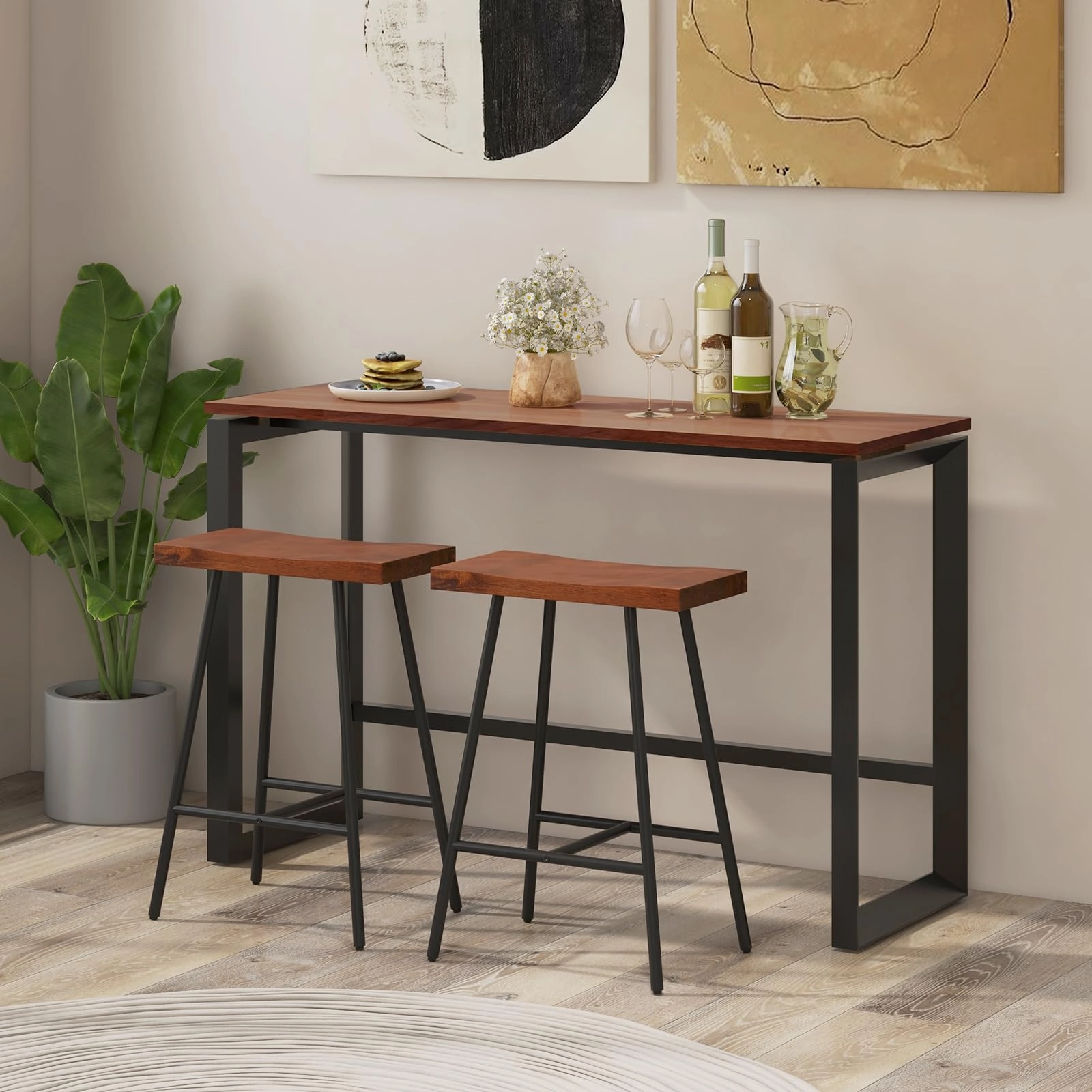 Giantex 24" Bar Stools Set of 2, Counter Height Bar Stools with Footrests, Solid Metal Legs