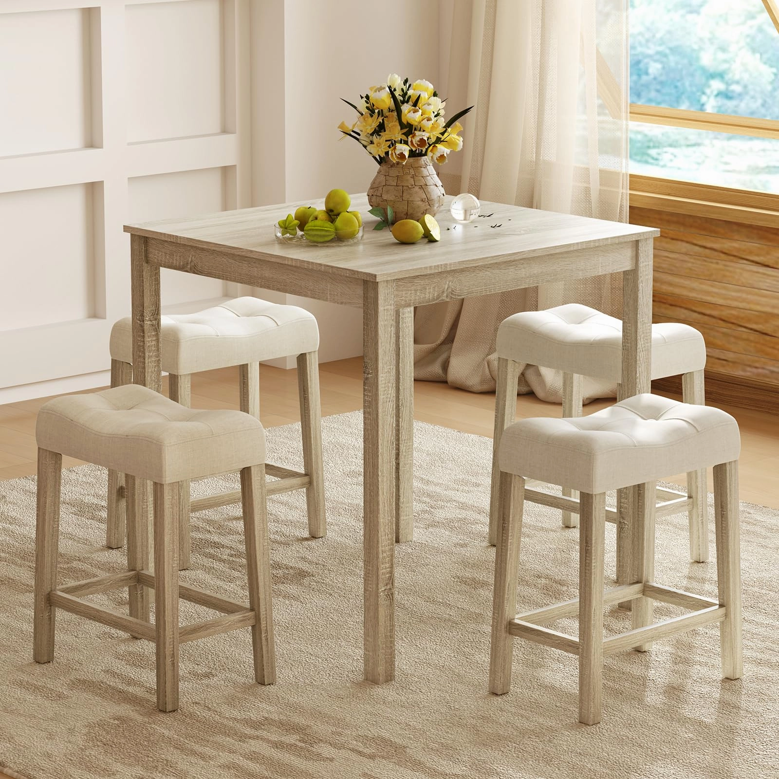 Giantex 24" Bar Stools Set of 4, Upholstered Counter Height Saddle Bar Stools