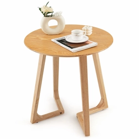 Giantex 24" Round End Table - Rubber Wood Sofa Side Table with Adjustable Foot Pads, Natural entry bench, mudroom storage