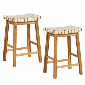 Giantex 25.5/31" Woven Bar Stools Set of 2/4, Faux PU Leather Counter Height Saddle Stools with Woven Curved Seat kitchen towel, placemats