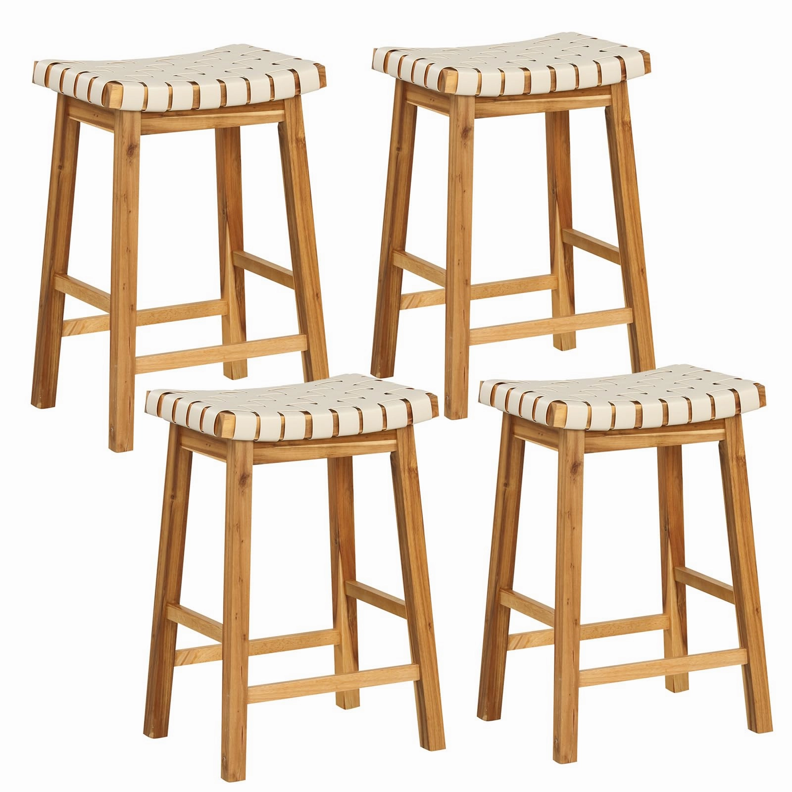 Giantex 25.5/31" Woven Bar Stools Set of 2/4, Faux PU Leather Counter Height Saddle Stools with Woven Curved Seat