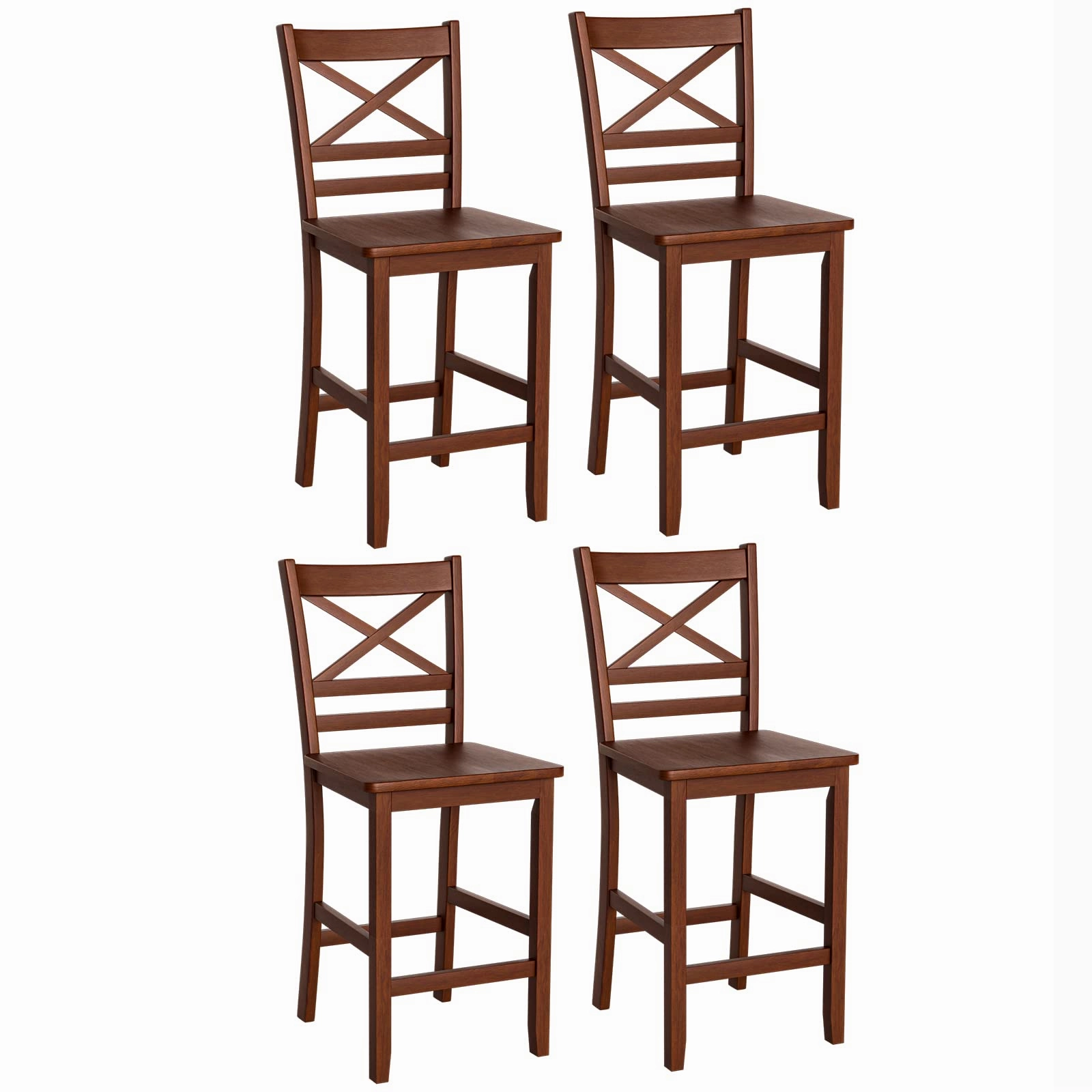 Giantex 25'' Antique Kitchen Counter Height Chairs with Wooden X-Shaped Backrest & Rubber Wood Legs