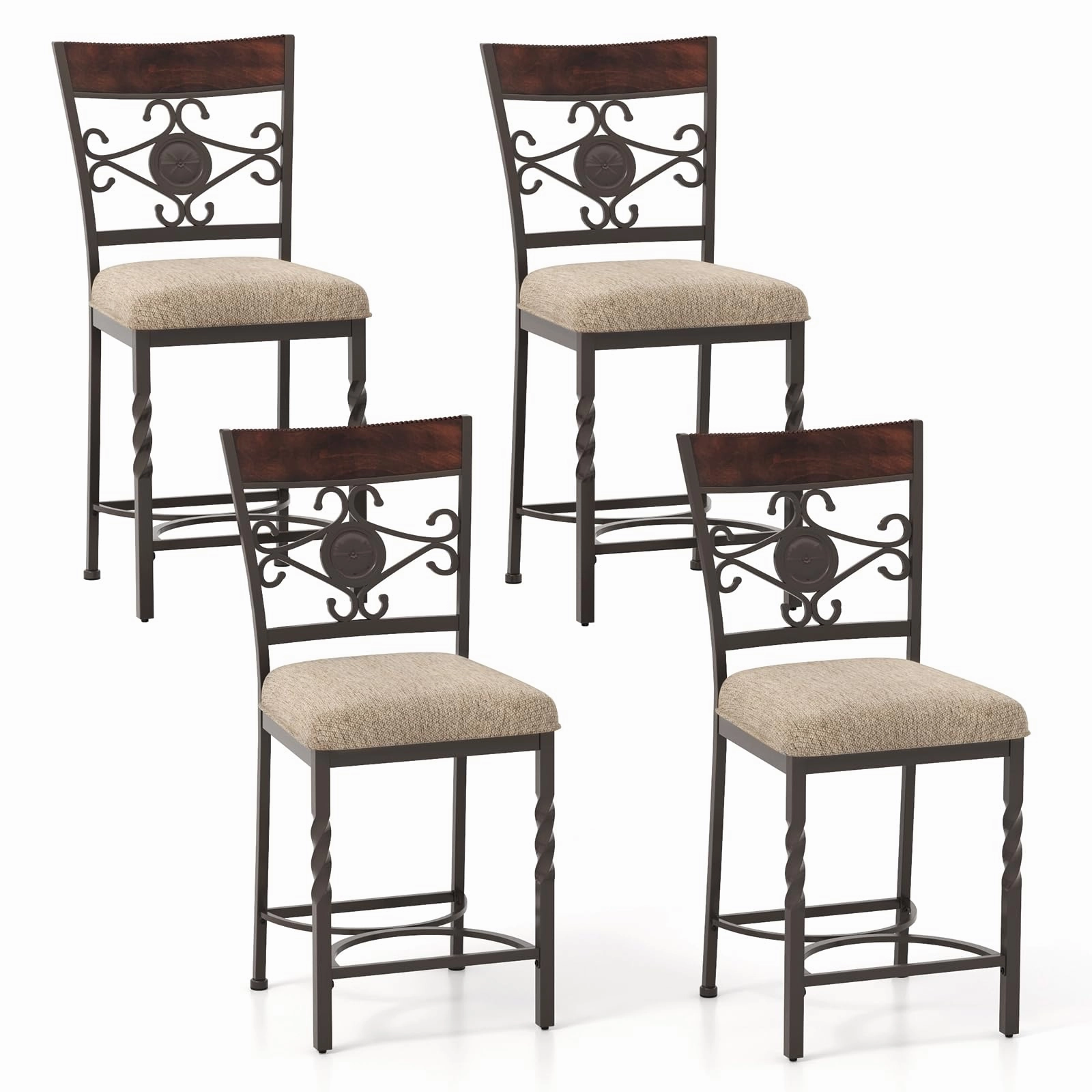 Giantex 25" Counter Height Bar Stools Set, Vintage Upholstered Barstools w/Back kitchen towel, placemats