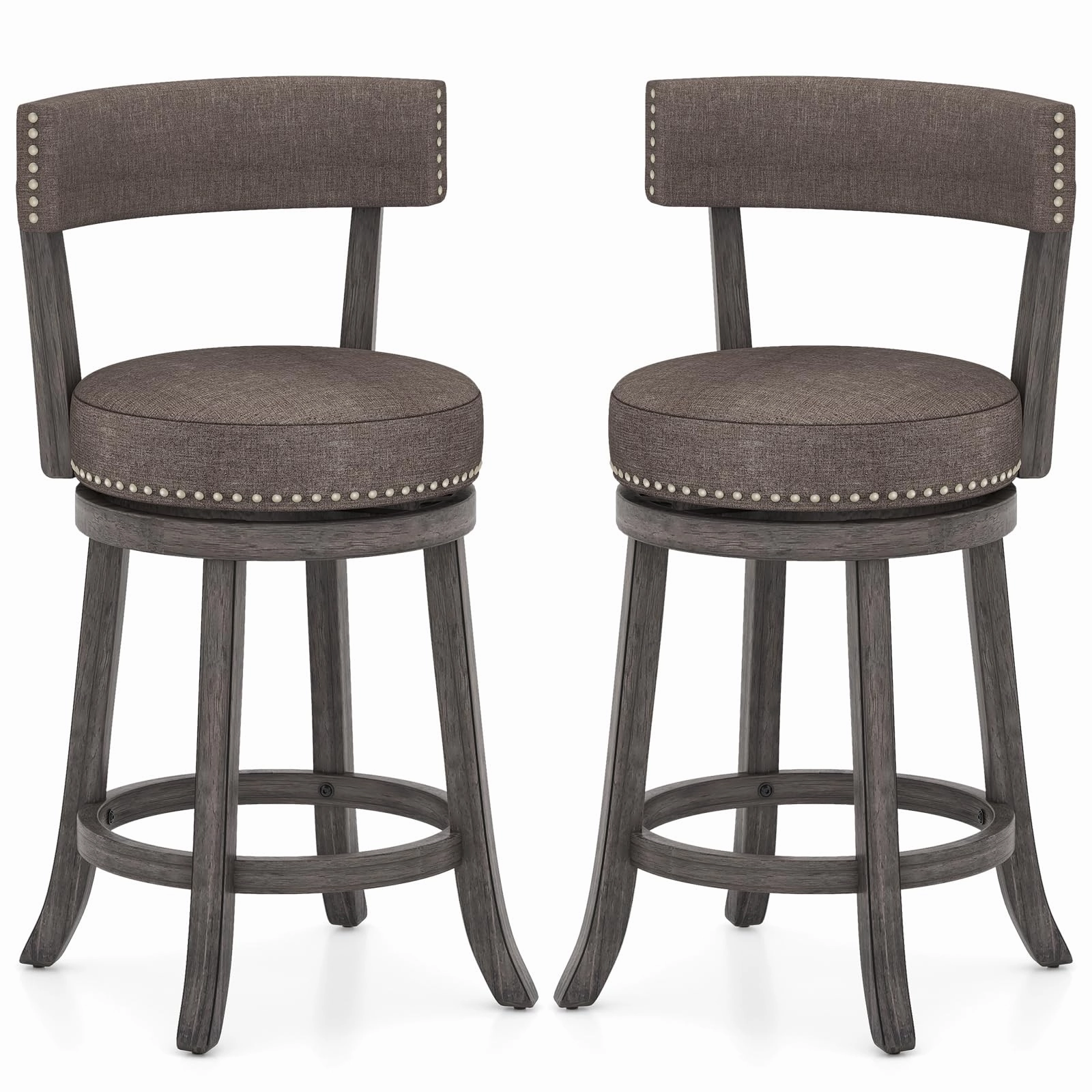 Giantex 26" Bar Stools Set, Swivel Counter Height Bar Chairs with Footrest, Rubber Wood Frame