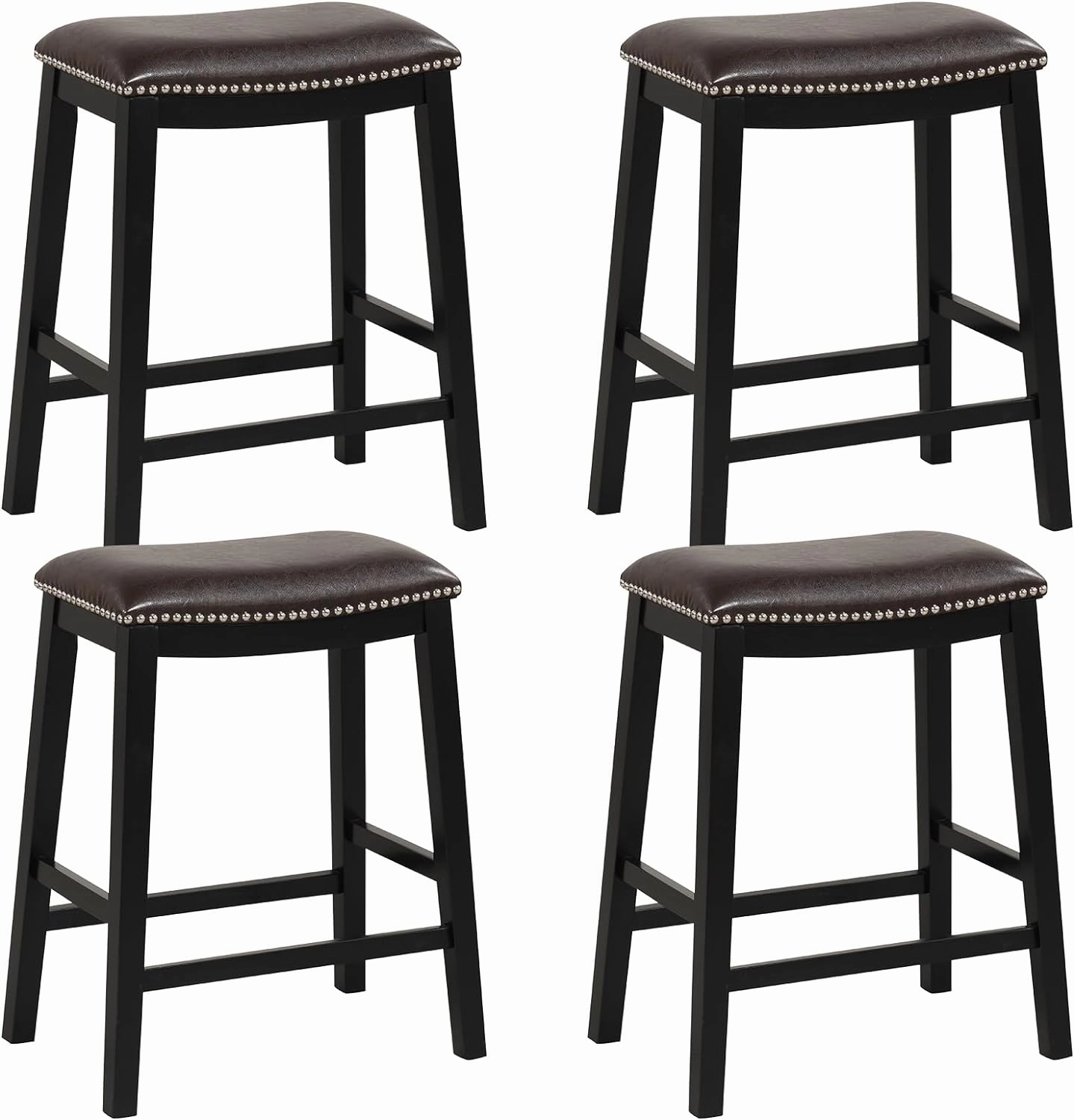 Giantex 26" Counter Height Bar Stools Set of 2, Faux PVC Leather Farmhouse Barstools w/Padded Seat