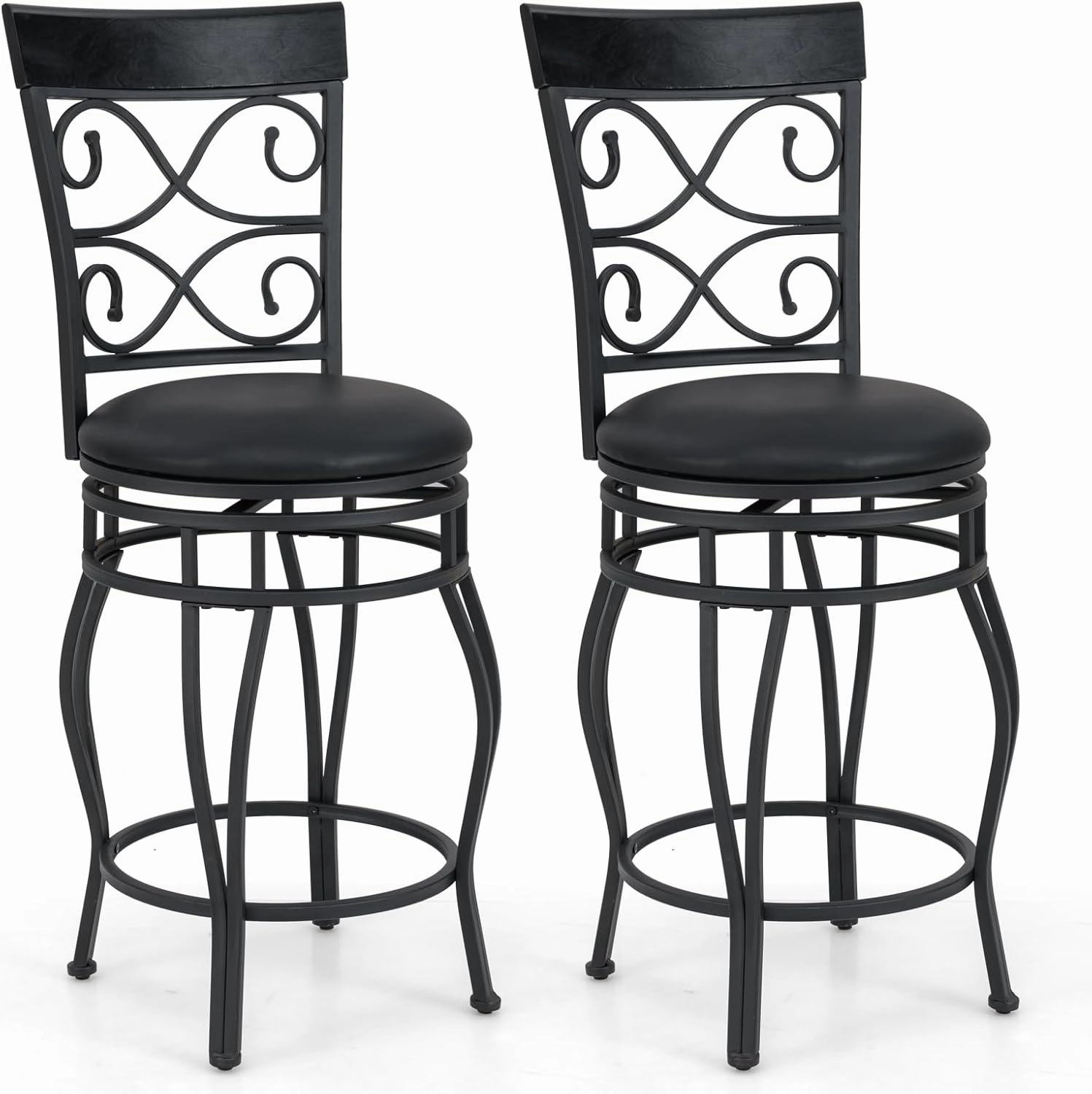 Giantex 26" Swivel Bar Stools Set of 2/4, Counter Height Bar Stools with Back, Upholstered PU Leather Seat, Black kitchen towel, placemats
