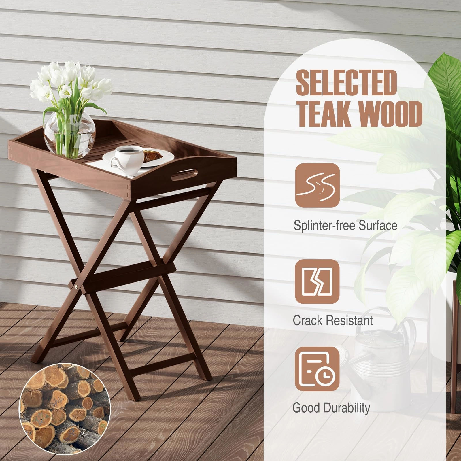 Giantex 28-Inches High Solid Teak Wood TV Tray Side Table