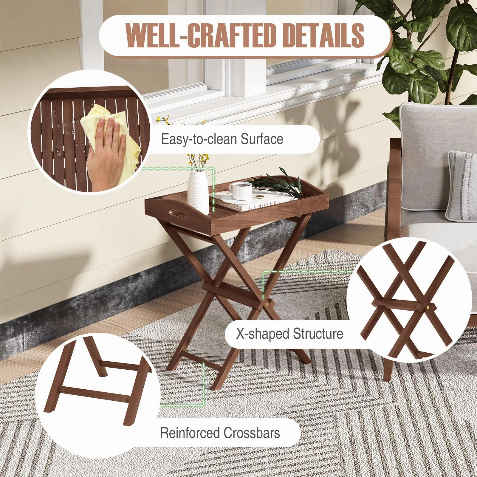Giantex 28-Inches High Solid Teak Wood TV Tray Side Table