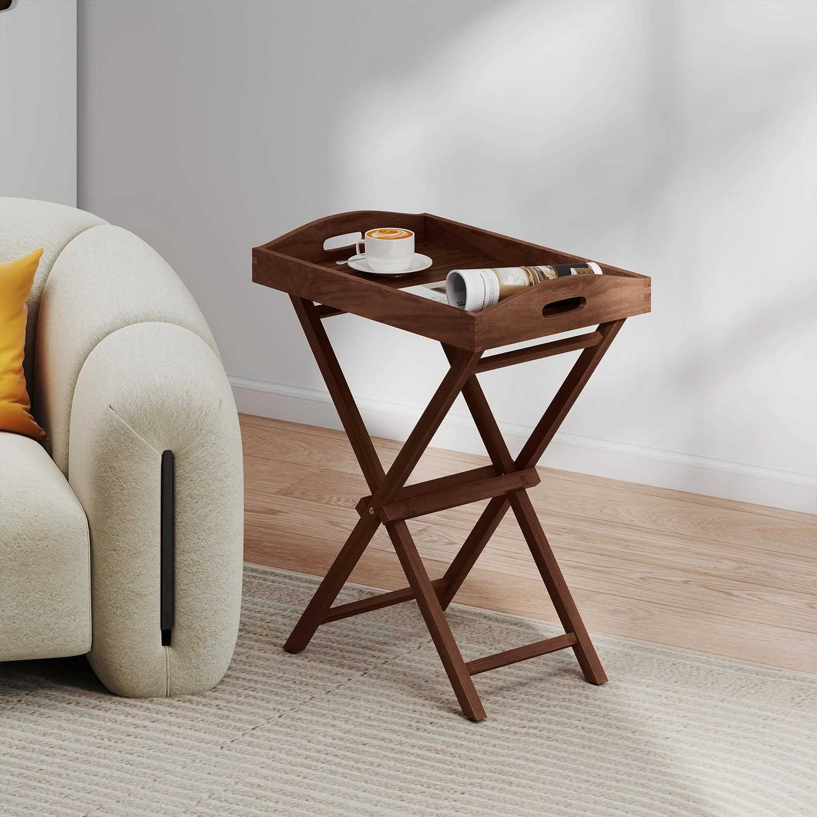 Giantex 28-Inches High Solid Teak Wood TV Tray Side Table