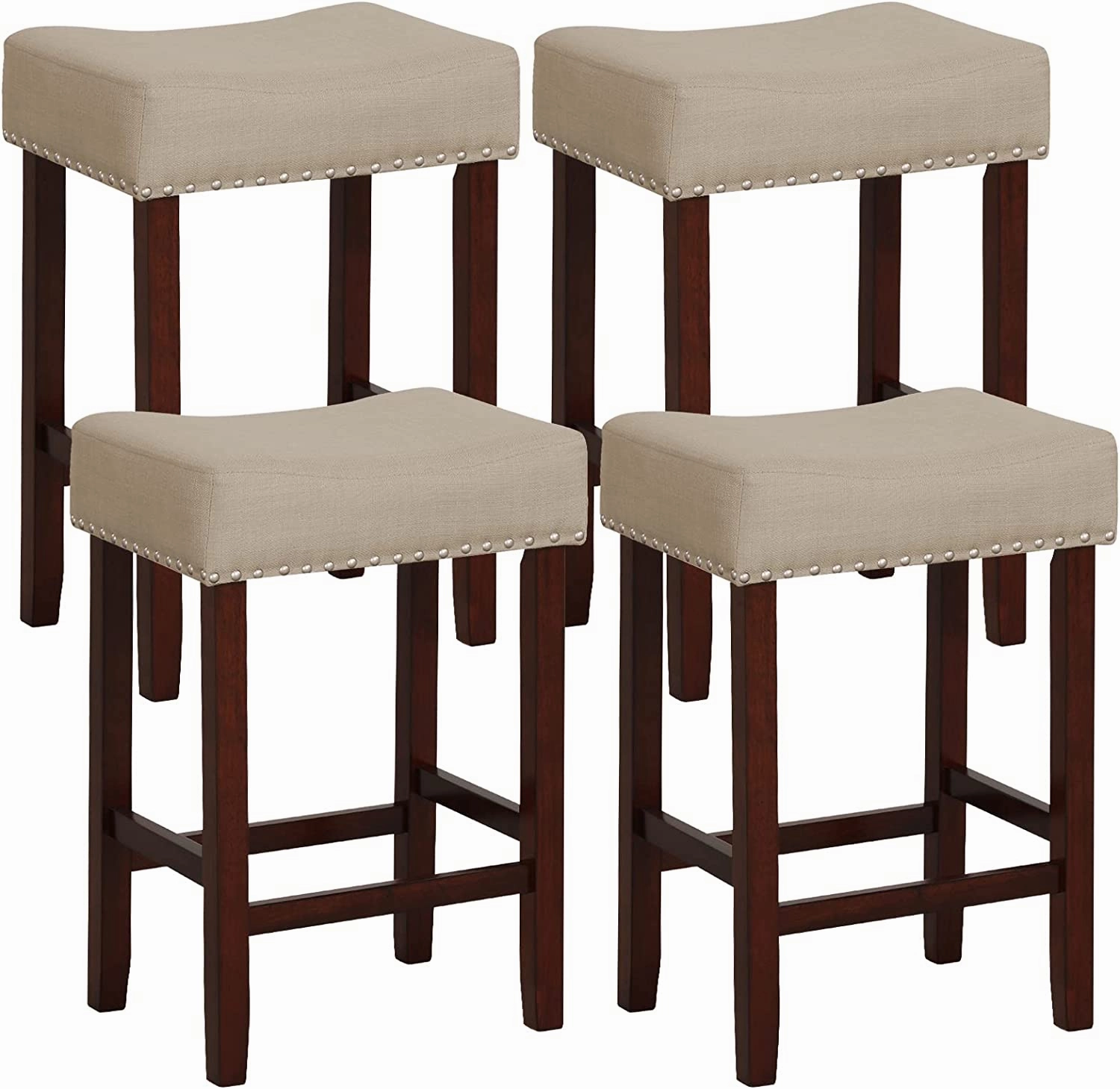 Giantex 29.5" Bar Height Bar Stools Set of 4 - Backless Saddle Barstools with Nailhead Linen Foam Seat