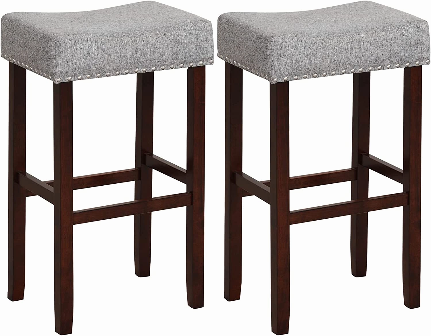 Giantex 29.5" Bar Height Bar Stools Set of 4 - Backless Saddle Barstools with Nailhead Linen Foam Seat
