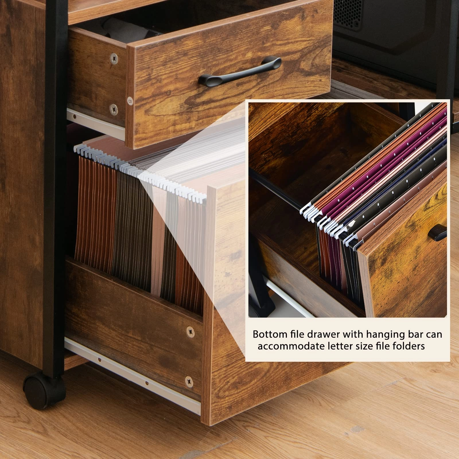 Giantex 2-Drawer Rolling File Cabinet, Under Desk File Cabinet Printer Stand on Wheels, Rustic Brown