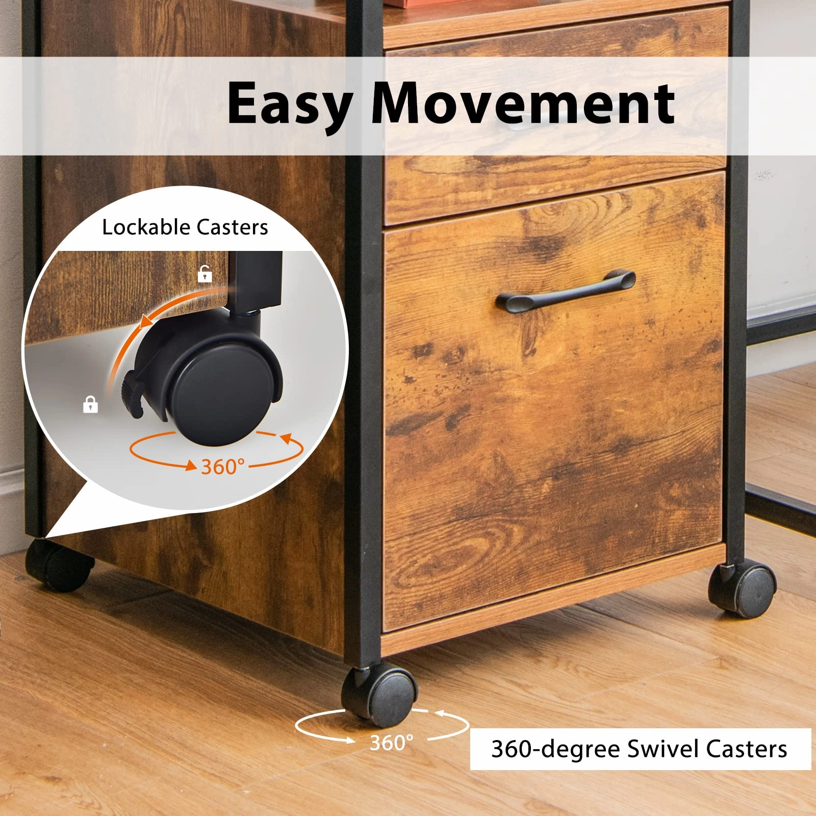 Giantex 2-Drawer Rolling File Cabinet, Under Desk File Cabinet Printer Stand on Wheels, Rustic Brown